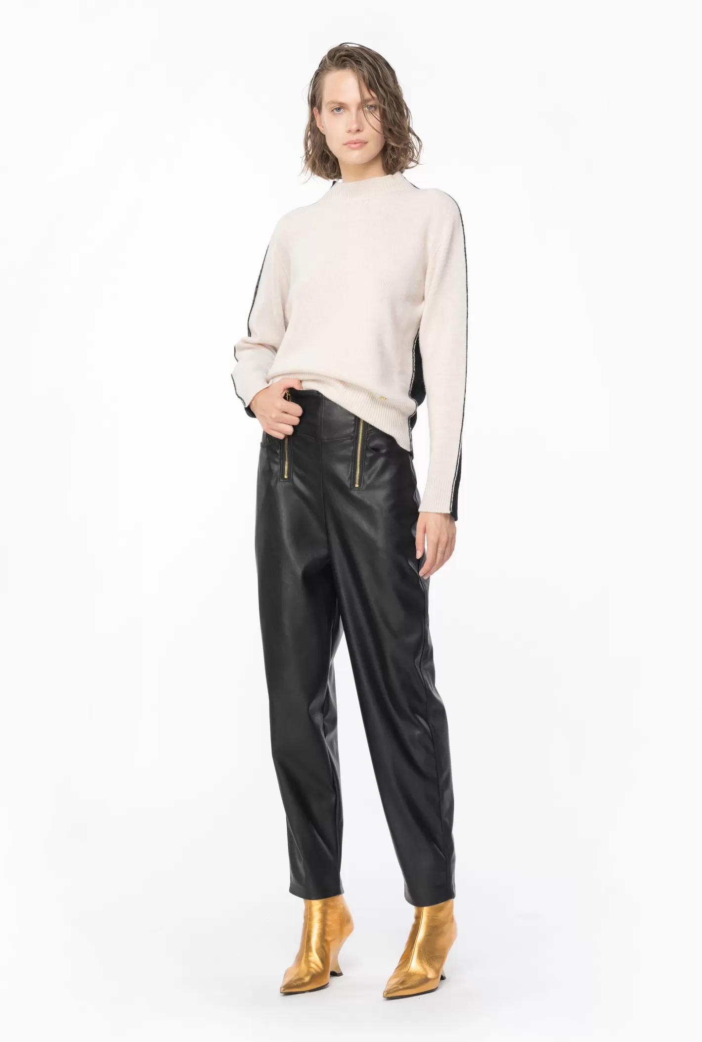 Pinko Pantaloni carrot effetto pelle NERO LIMOUSINE Clearance