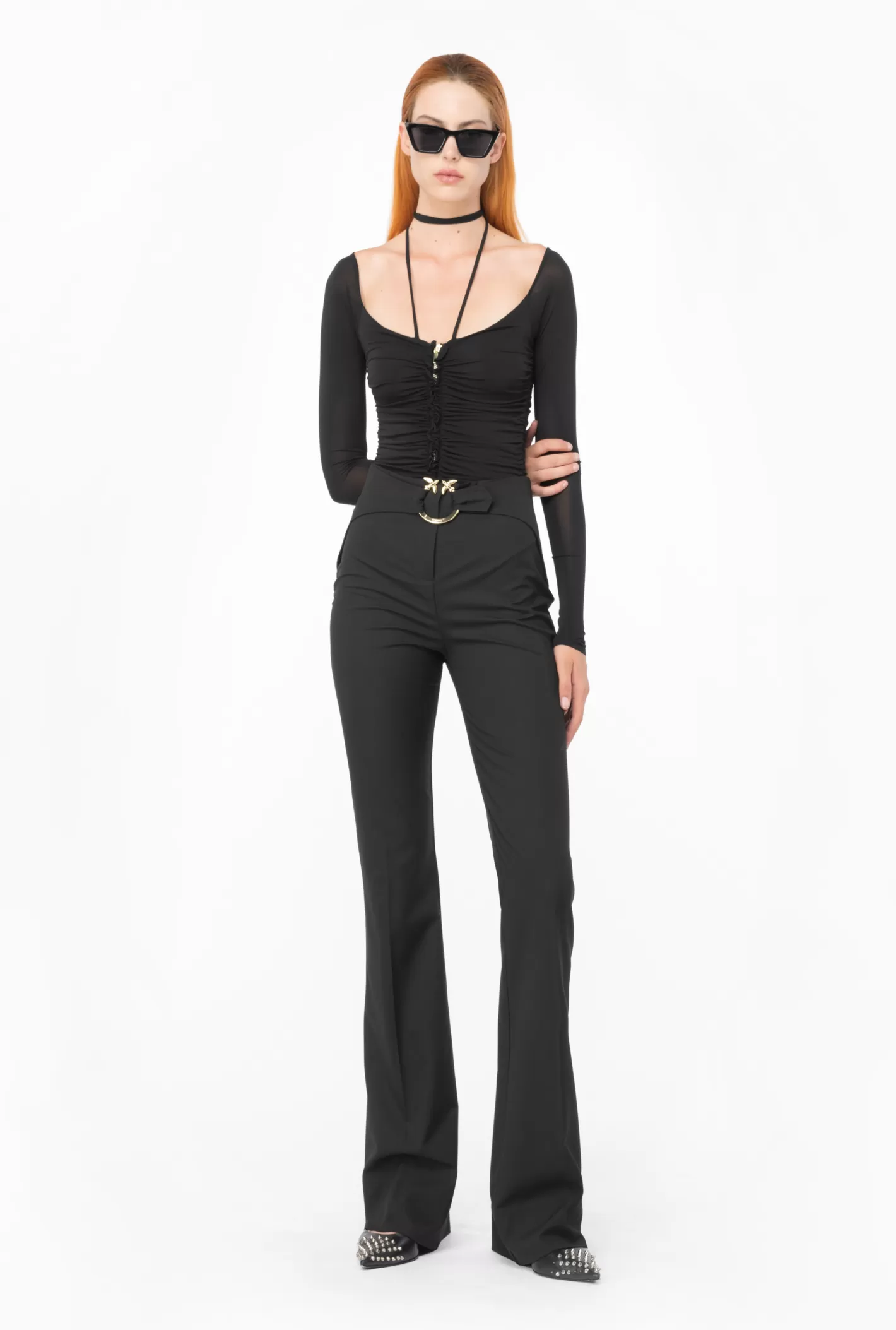 Pinko Pantaloni con cintura piercing NERO LIMOUSINE Sale