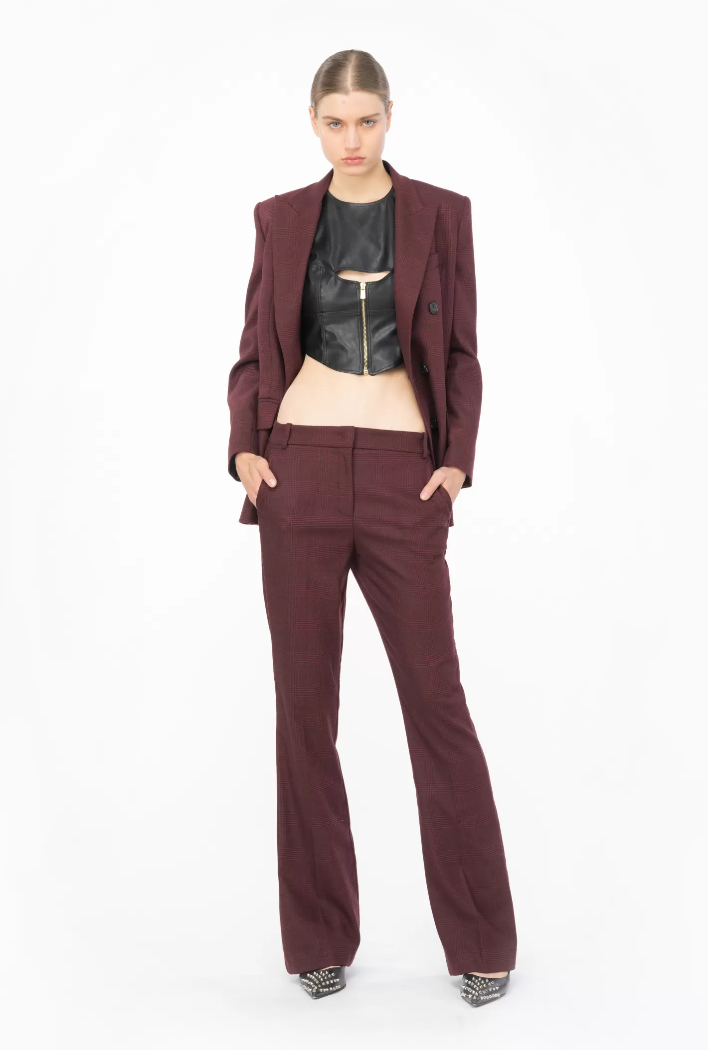 Pinko Pantaloni flanella Principe di Galles BORDEAUX/NERO Cheap