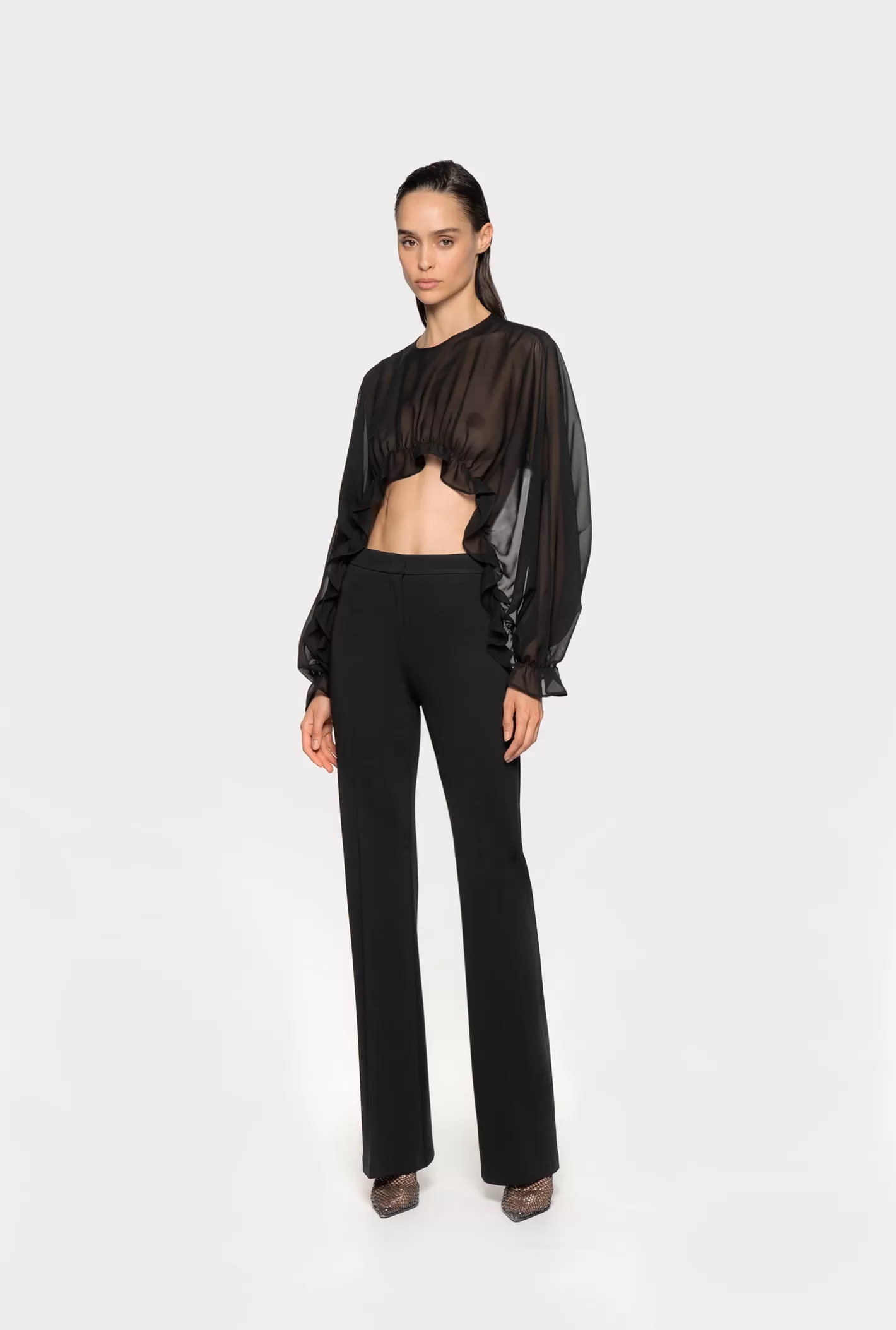 Pinko Pantaloni flared tecnico stretch NERO LIMOUSINE Discount