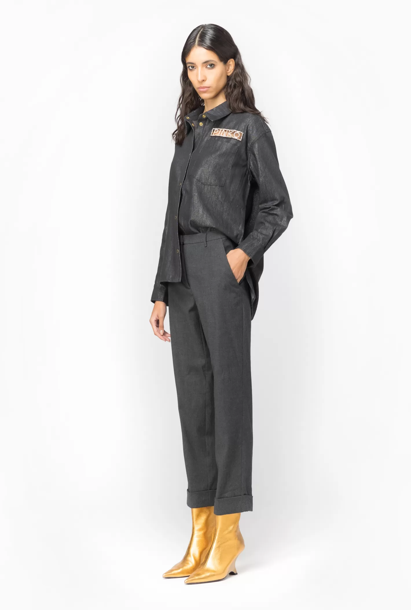 Pinko Pantaloni in flanella DARK GREY Outlet