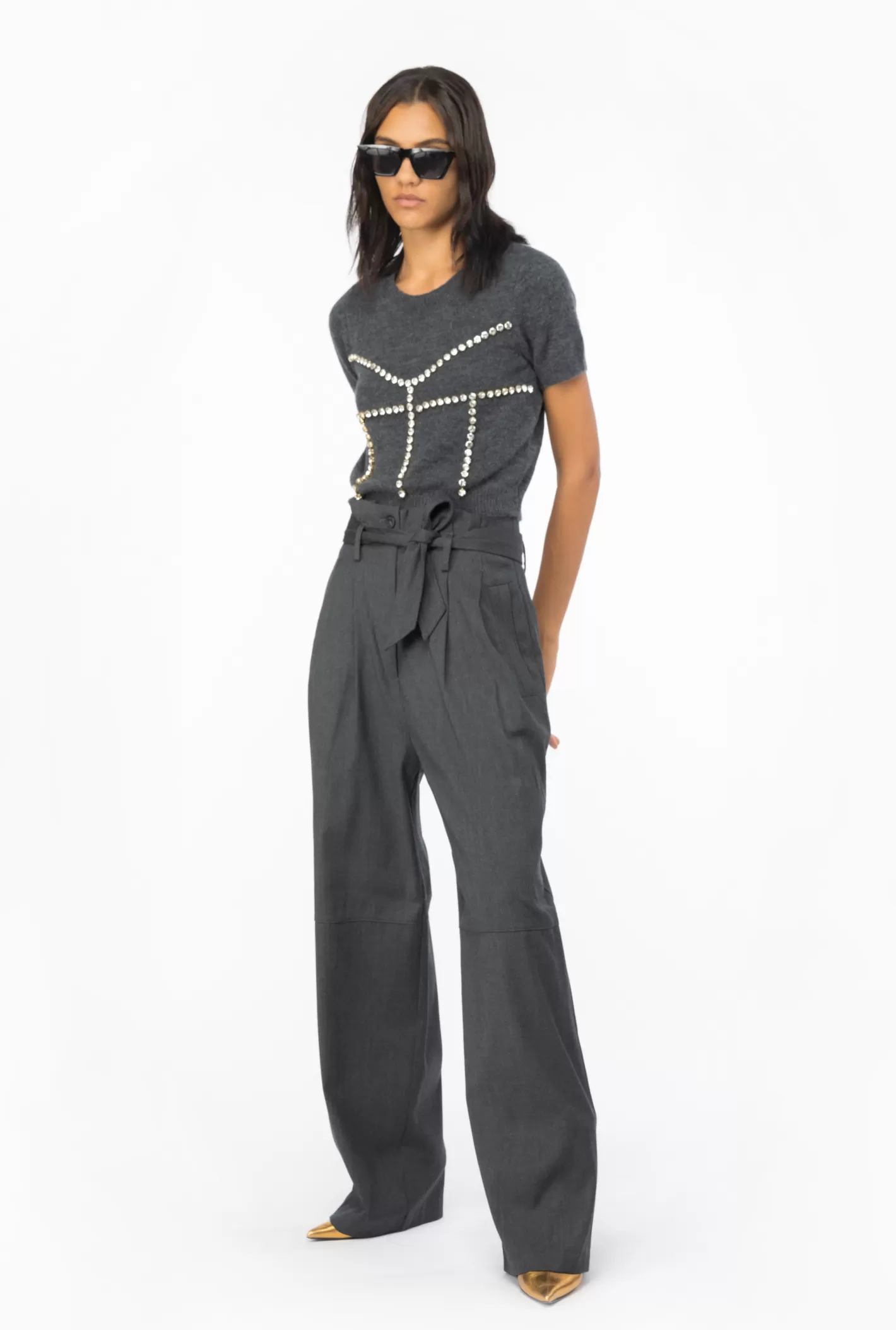 Pinko Pantaloni in flanella con cintura DARK GREY Hot