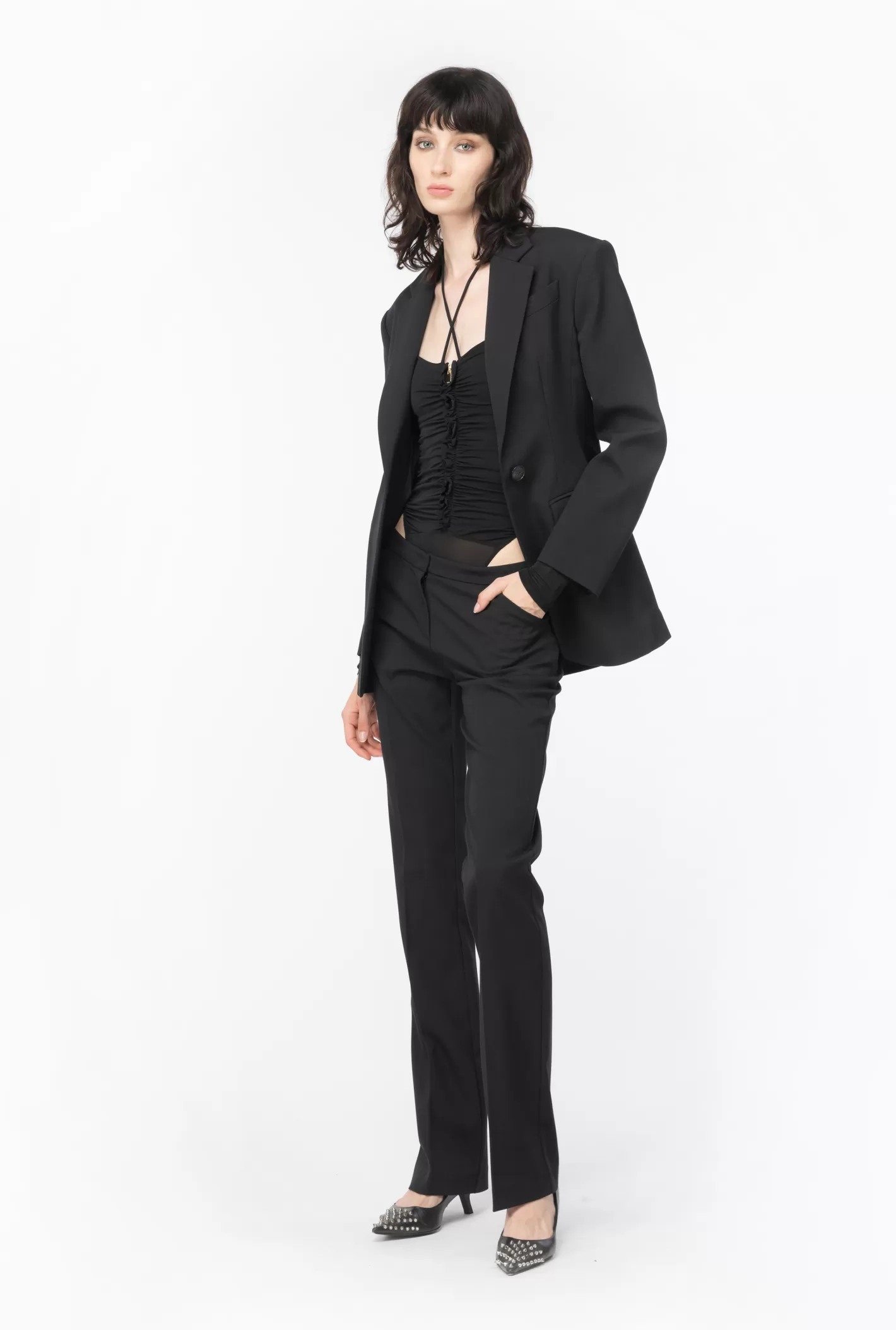 Pinko Pantaloni mini flare twill NERO LIMOUSINE Online