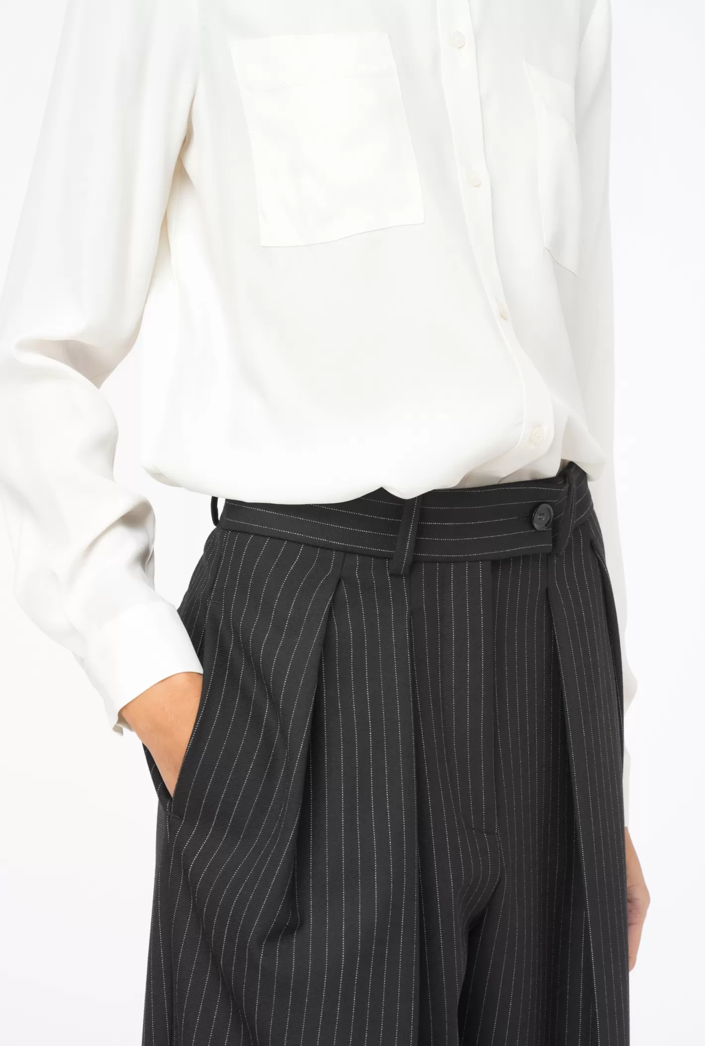 Pinko Pantaloni palazzo gessati NERO/BIANCO Best