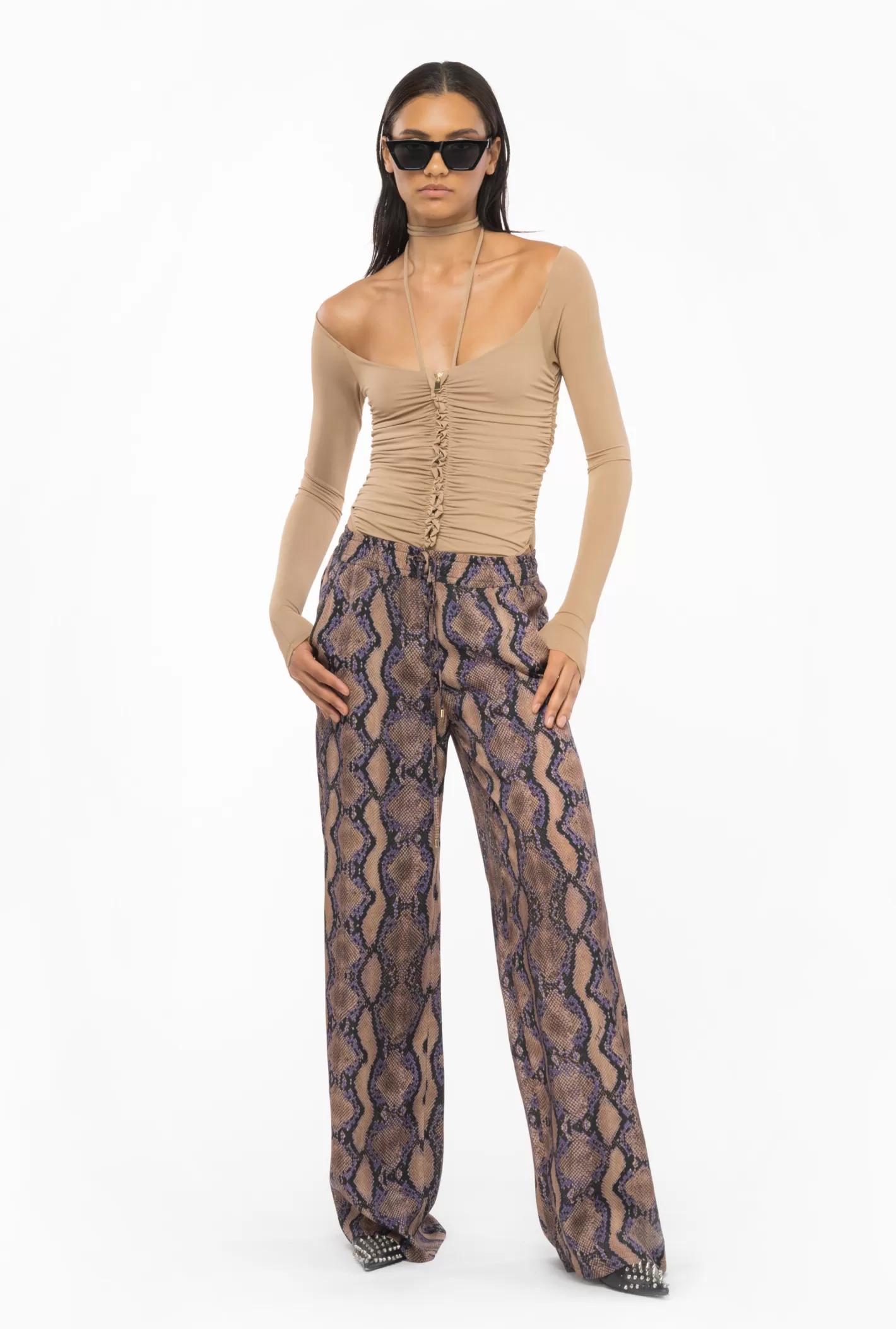 Pinko Pantaloni palazzo snake MULT.MARRONE/LILLA Best