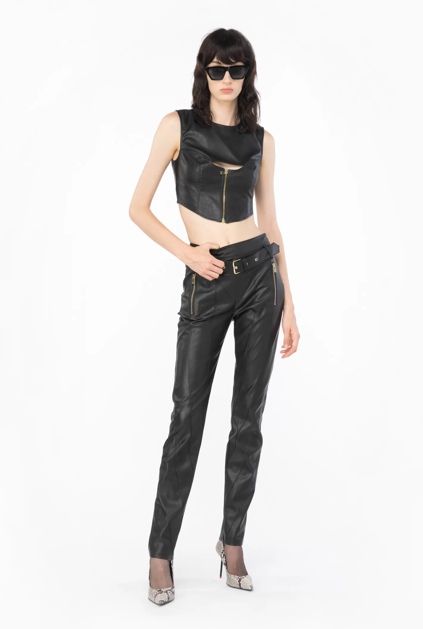 Pinko Pantaloni slim effetto pelle NERO LIMOUSINE Best Sale