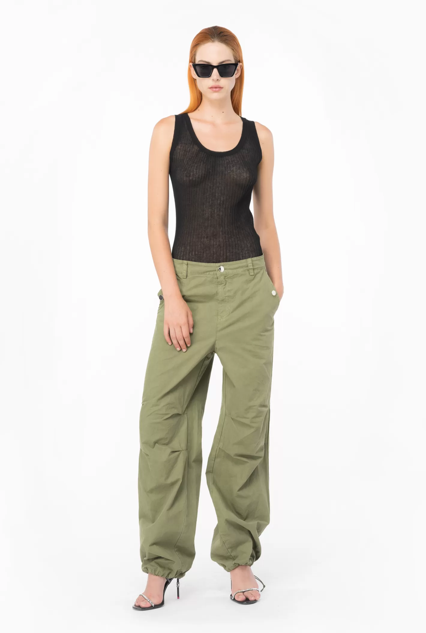 Pinko Pantaloni utility cotone color VERDE OLIVA POLVEROSO Cheap