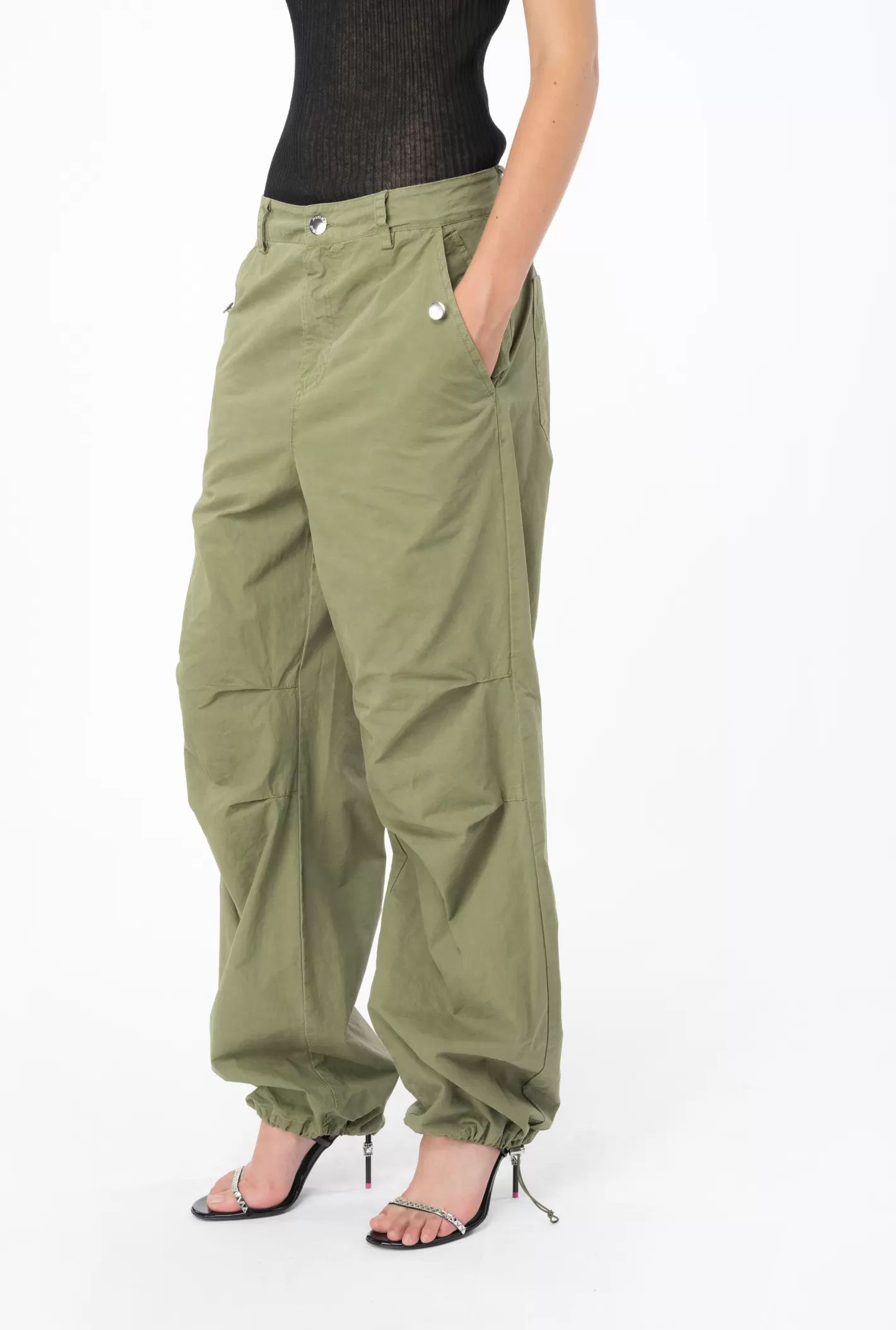 Pinko Pantaloni utility cotone color VERDE OLIVA POLVEROSO Cheap