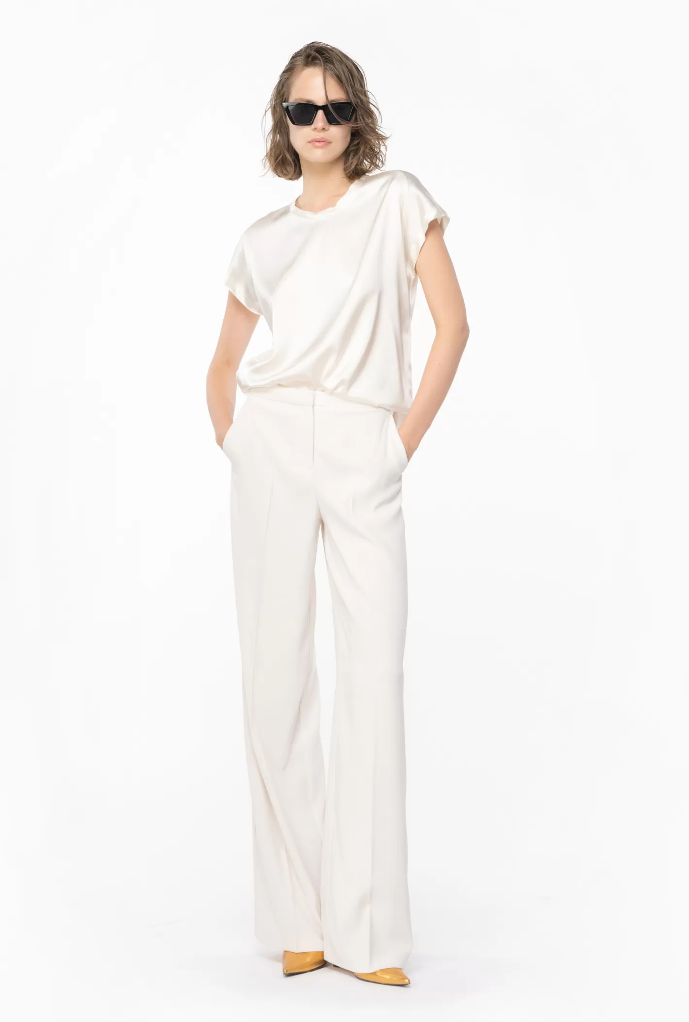 Pinko Pantaloni wide leg stretch PERGAMENA PAST. Online