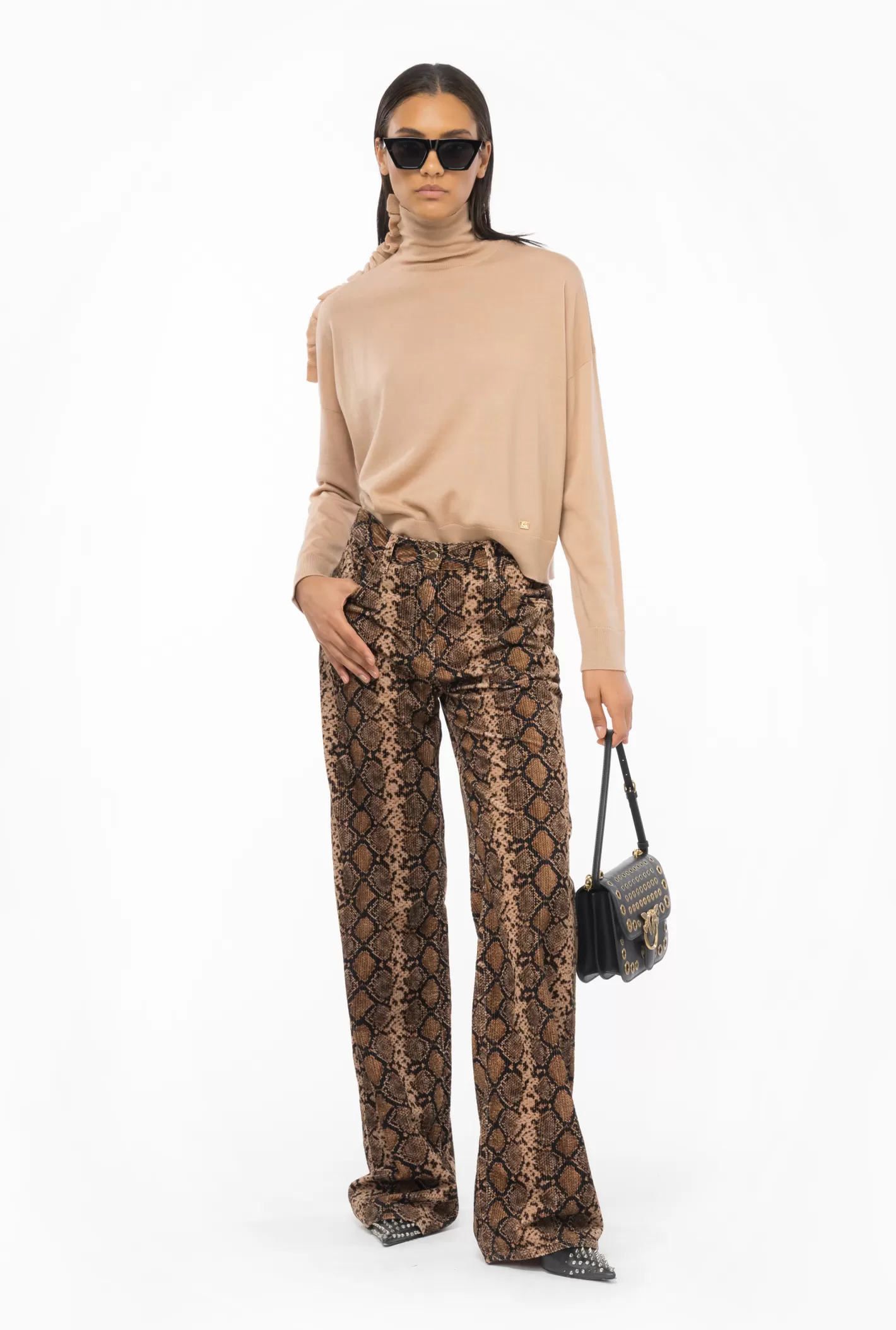 Pinko Pantaloni wide leg velluto snake MULTI.NERO/BEIGE Shop