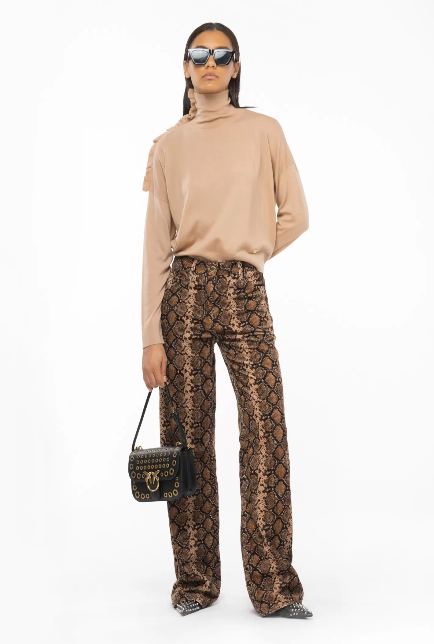 Pinko Pantaloni wide leg velluto snake MULTI.NERO/BEIGE Shop