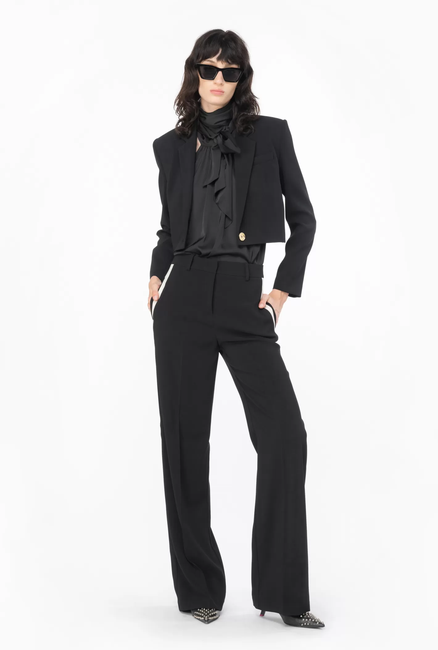 Pinko Pantaloni wide-leg in crêpe NERO/ECRU Cheap