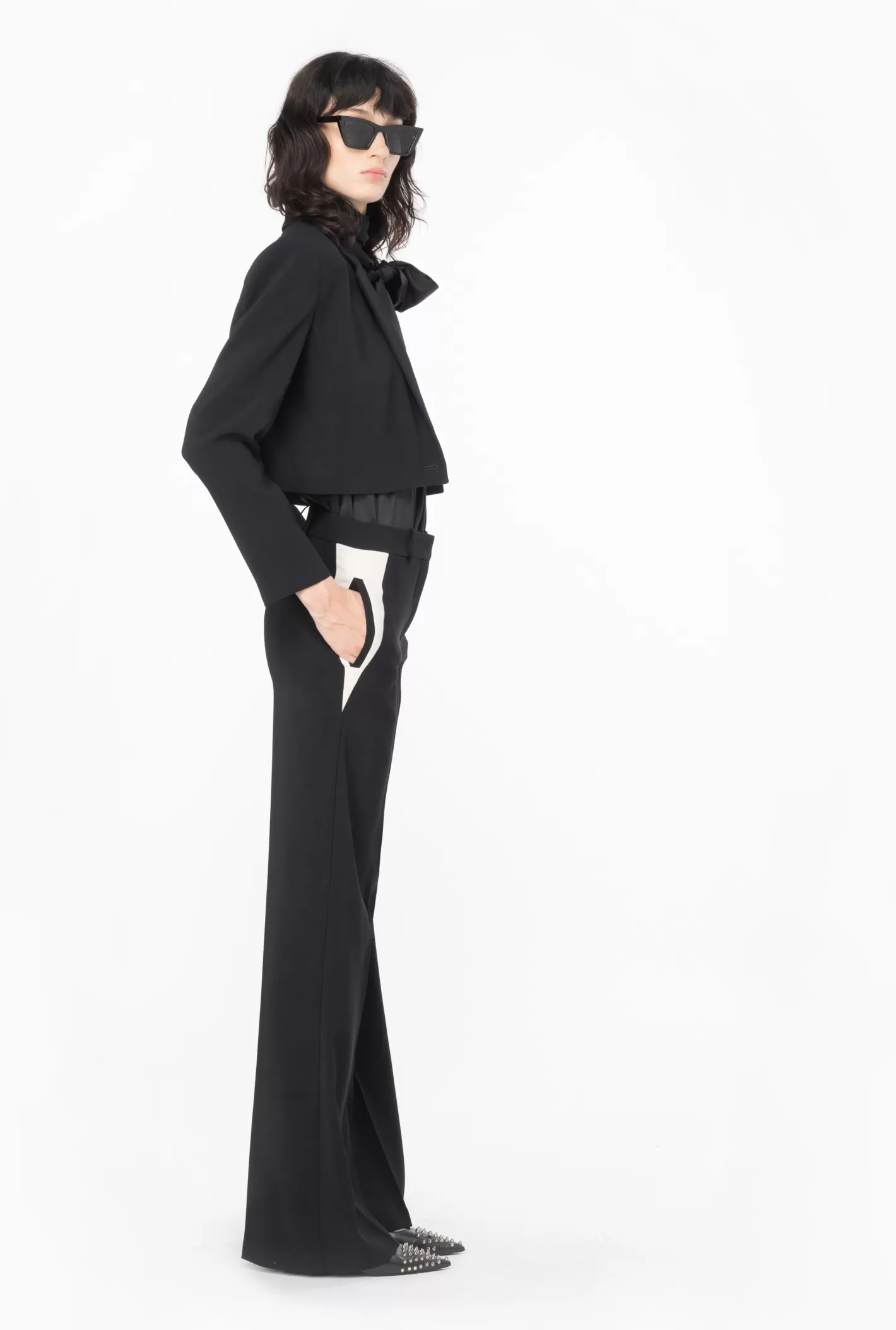 Pinko Pantaloni wide-leg in crêpe NERO/ECRU Cheap