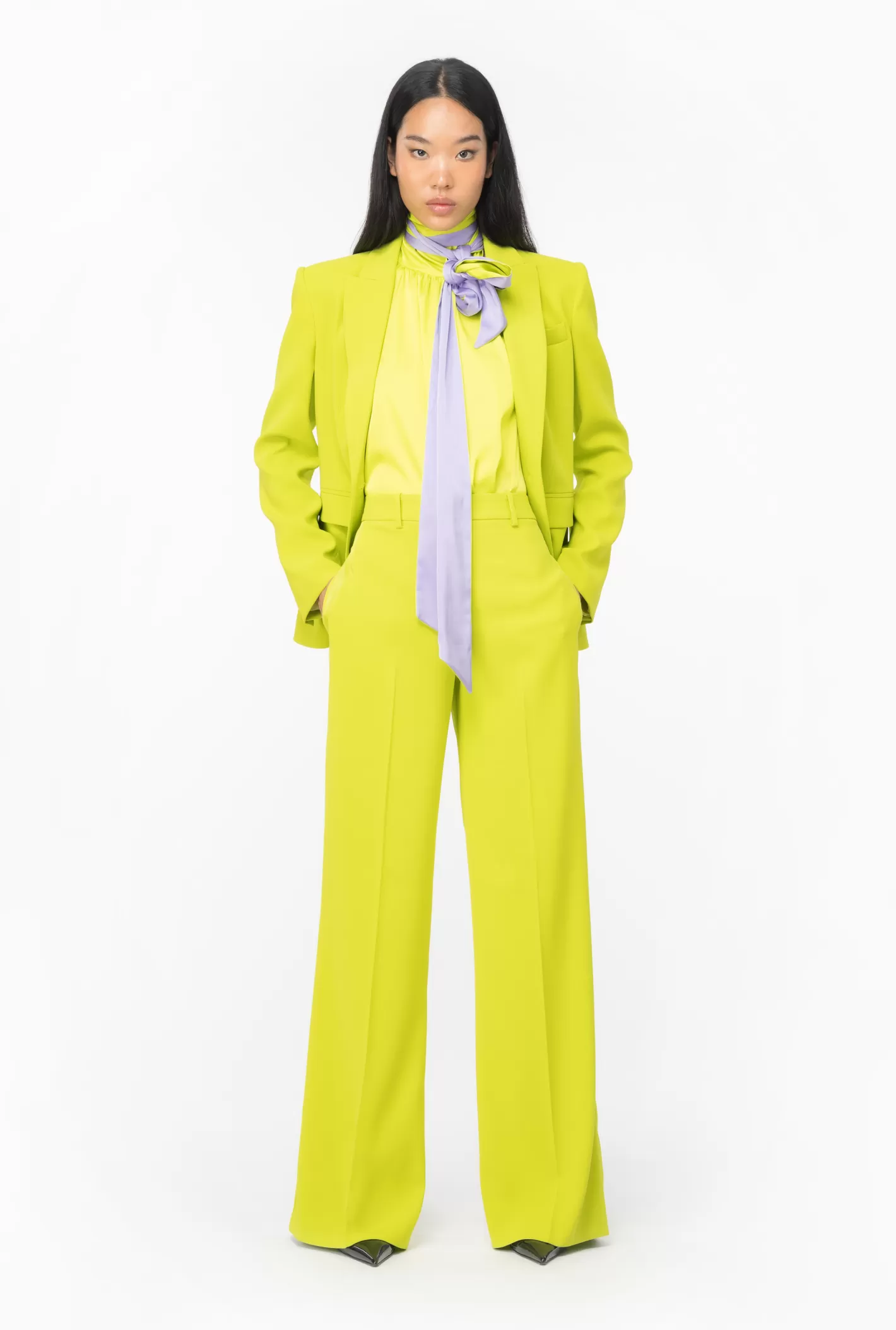 Pinko Pantaloni wide-leg in crêpe GIALLO  LIME Best