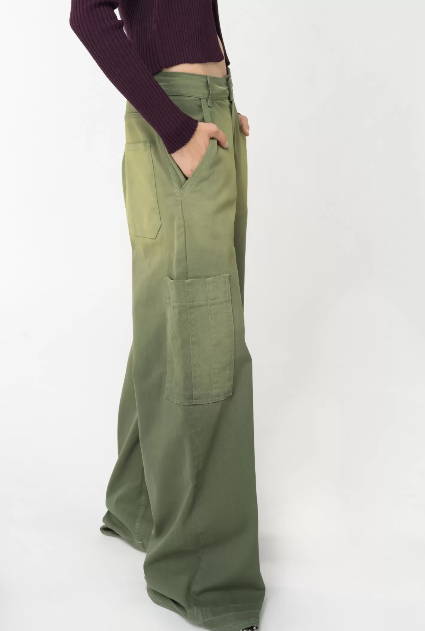 Pinko Pantaloni workwear tela sfumata VERDE OLIVA POLVEROSO Outlet