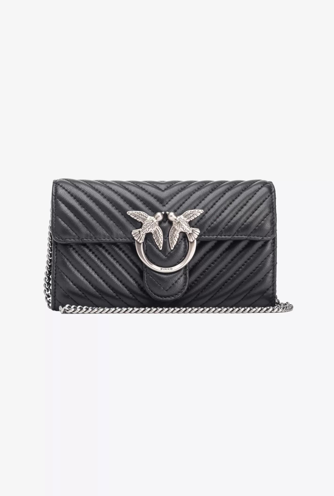 Pinko Portafoglio Love Bag One Wallet Chevron NERO-OLD SILVER Shop