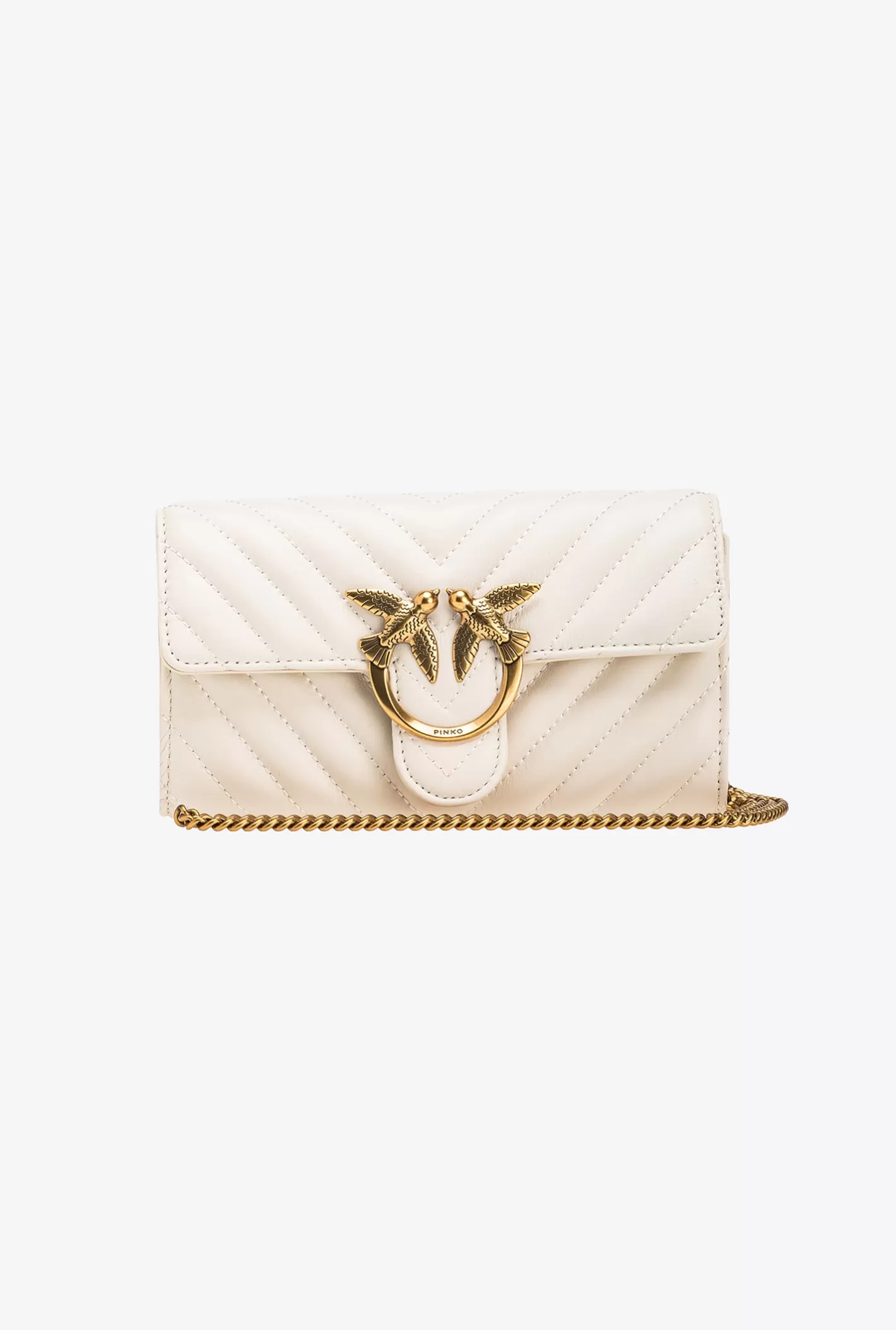 Pinko Portafoglio Love Bag One Wallet Chevron BIANCO+BANCO-ANTIQUE GOLD Online