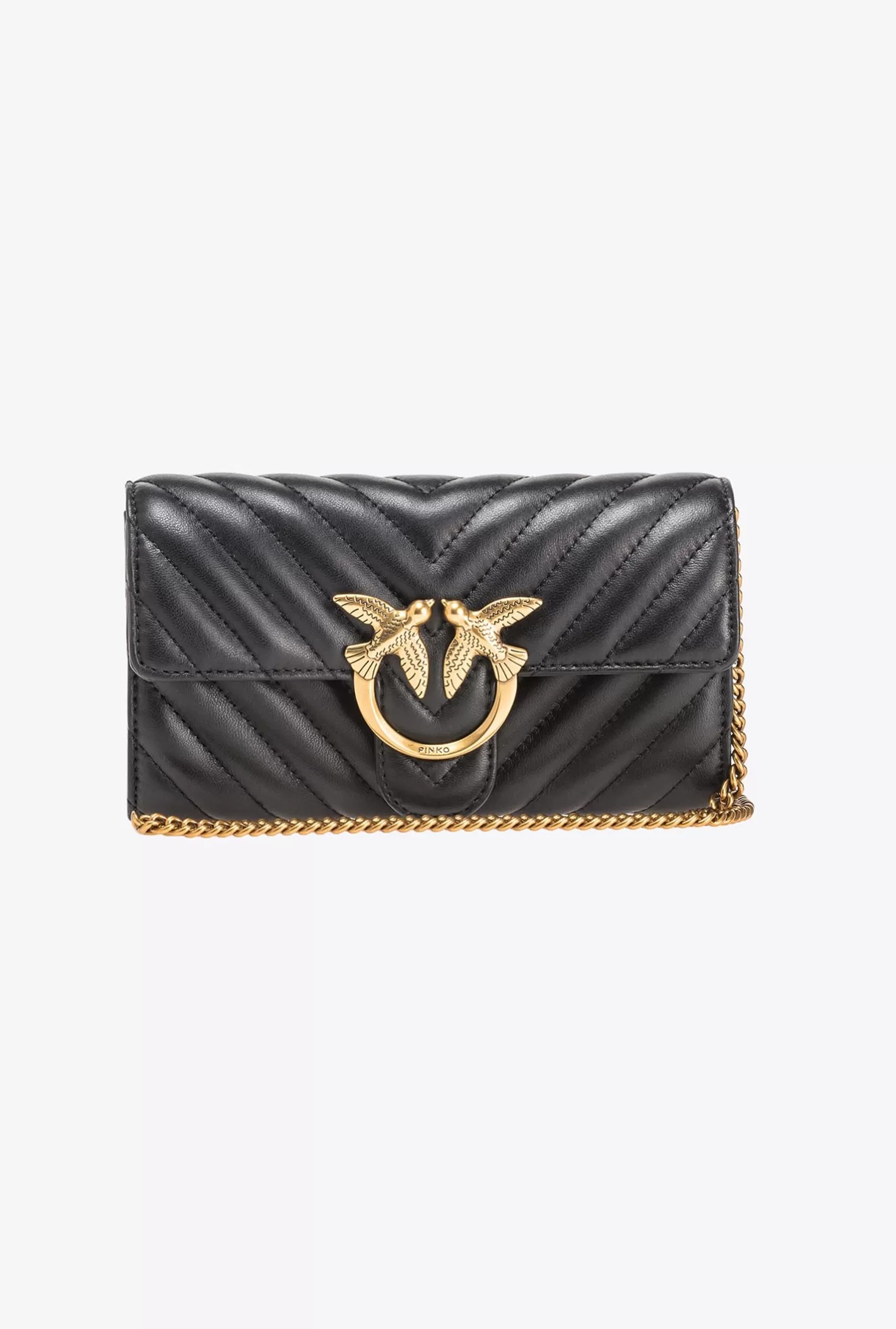 Pinko Portafoglio Love Bag One Wallet Chevron NERO-ANTIQUE GOLD Outlet