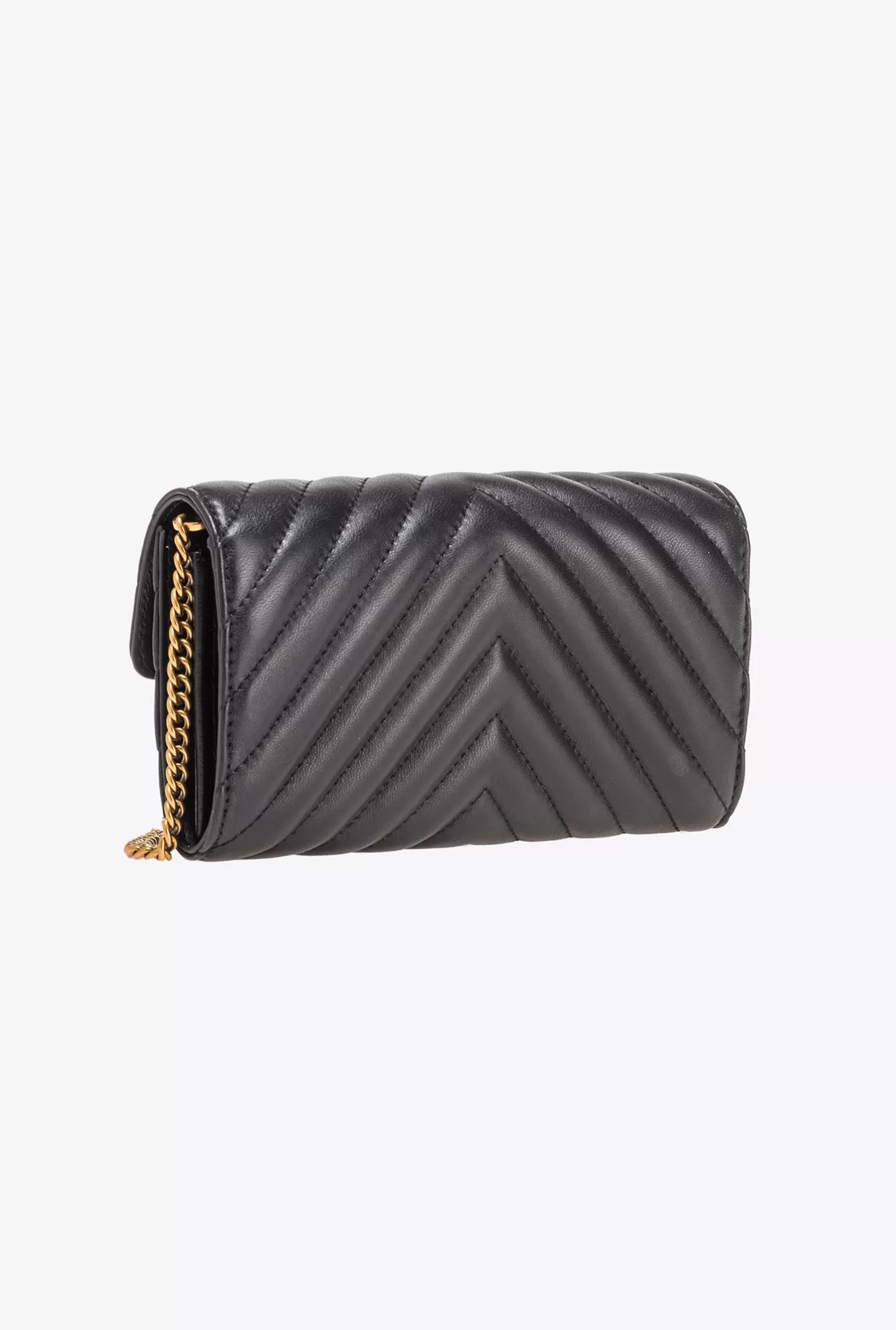 Pinko Portafoglio Love Bag One Wallet Chevron NERO-ANTIQUE GOLD Outlet