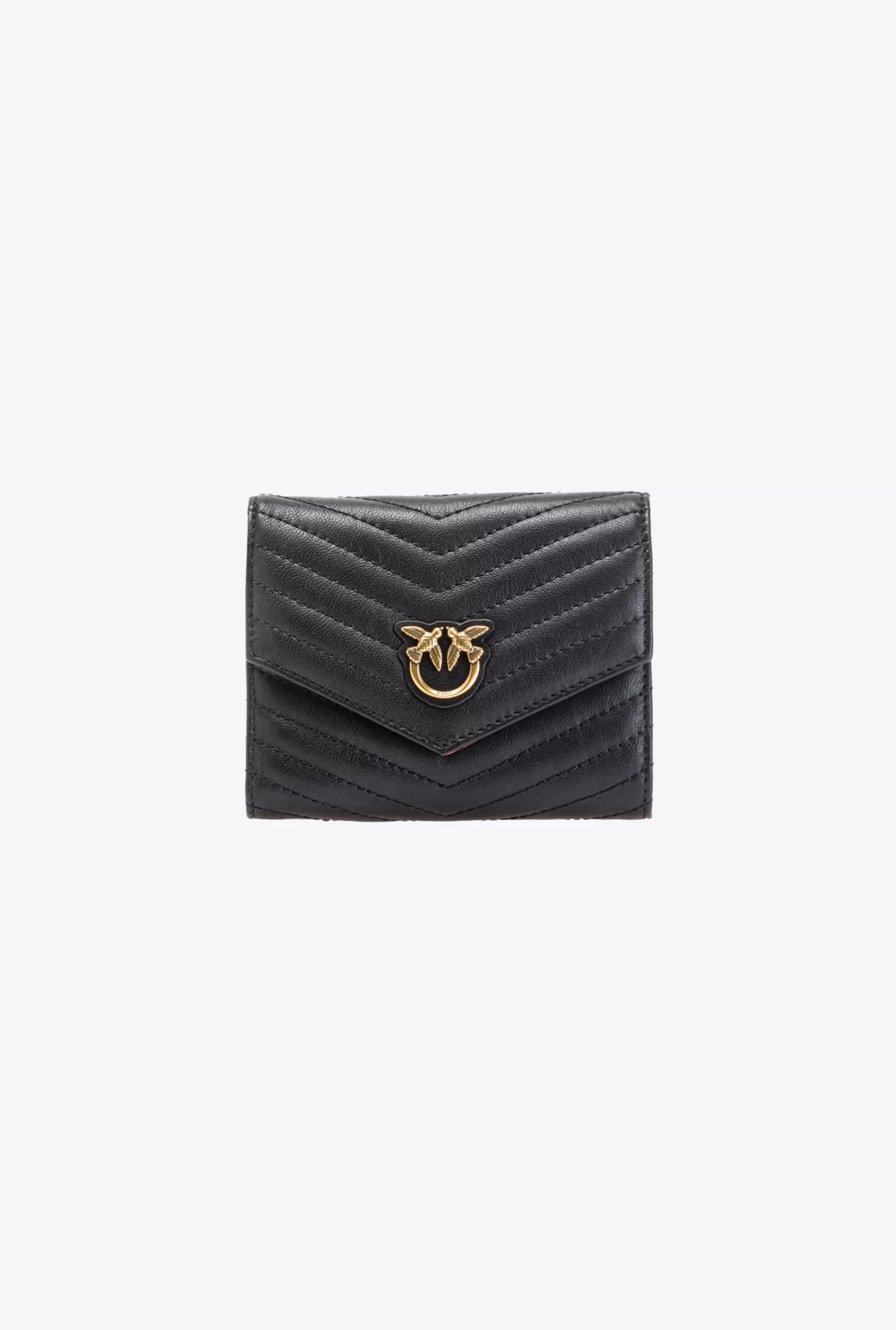 Pinko Portafoglio piccolo nappa Chevron NERO-ANTIQUE GOLD Outlet