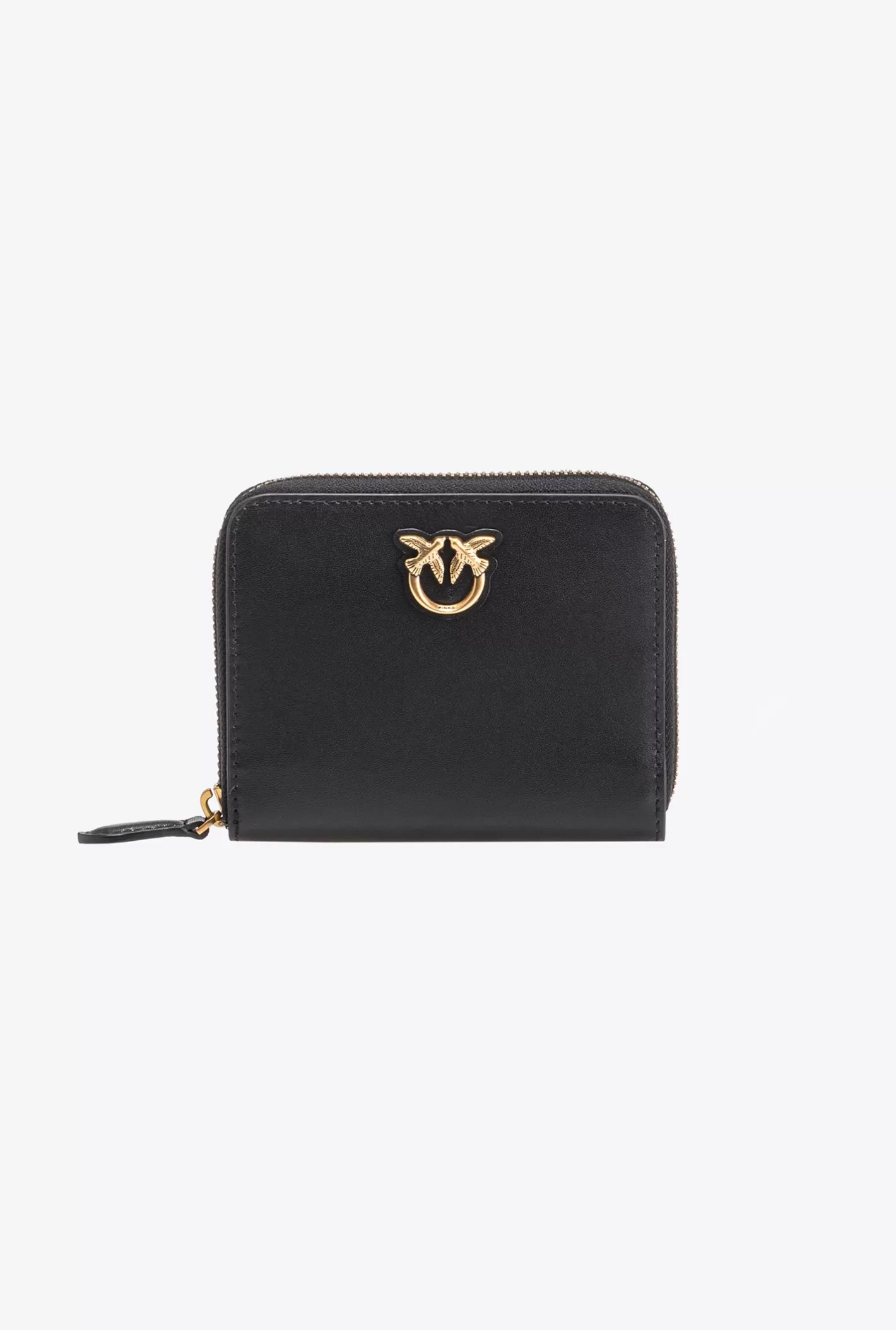 Pinko Portafoglio quadrato zip-around in pelle NERO-ANTIQUE GOLD Online