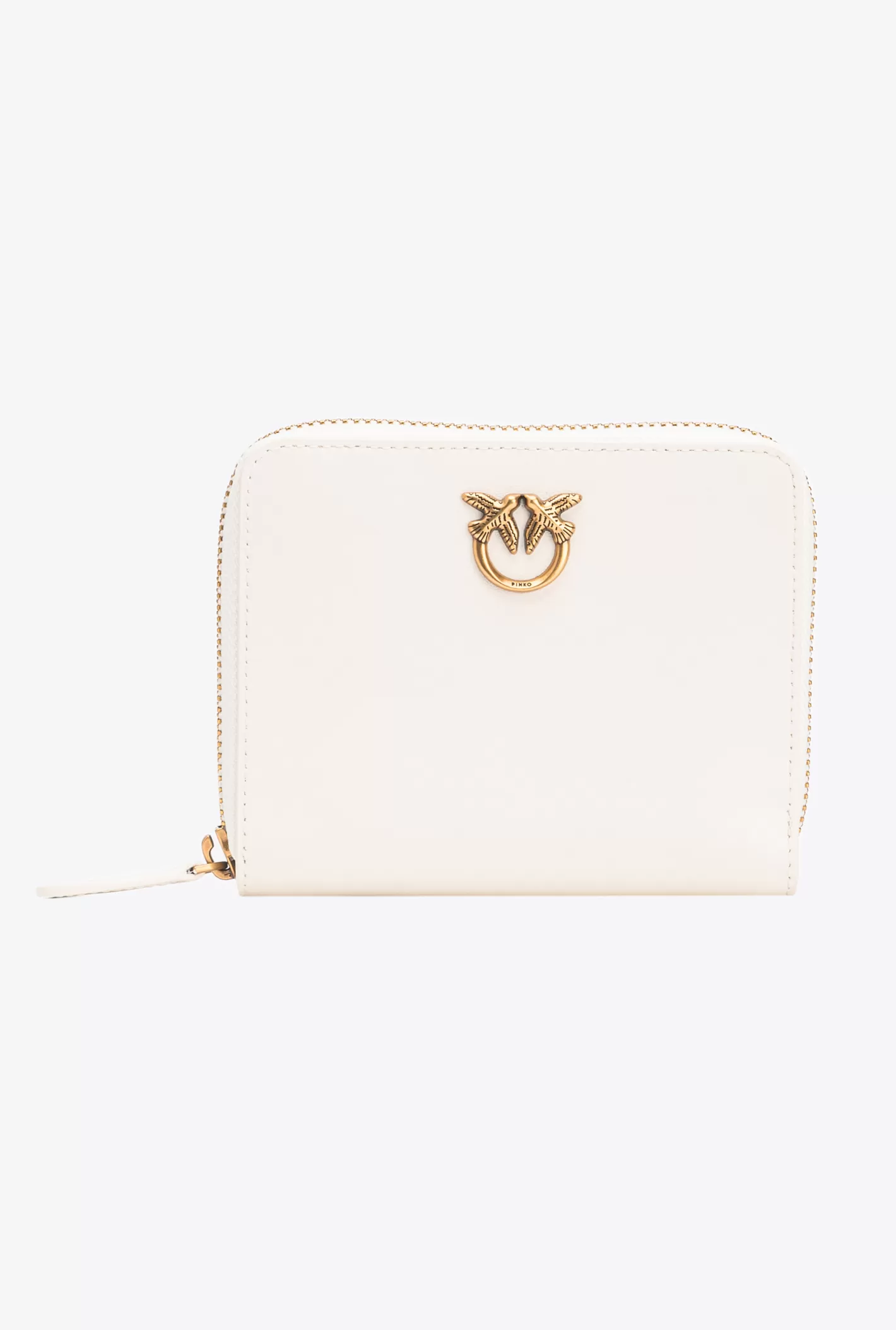 Pinko Portafoglio quadrato zip-around in pelle BIANCO+BANCO-ANTIQUE GOLD Sale