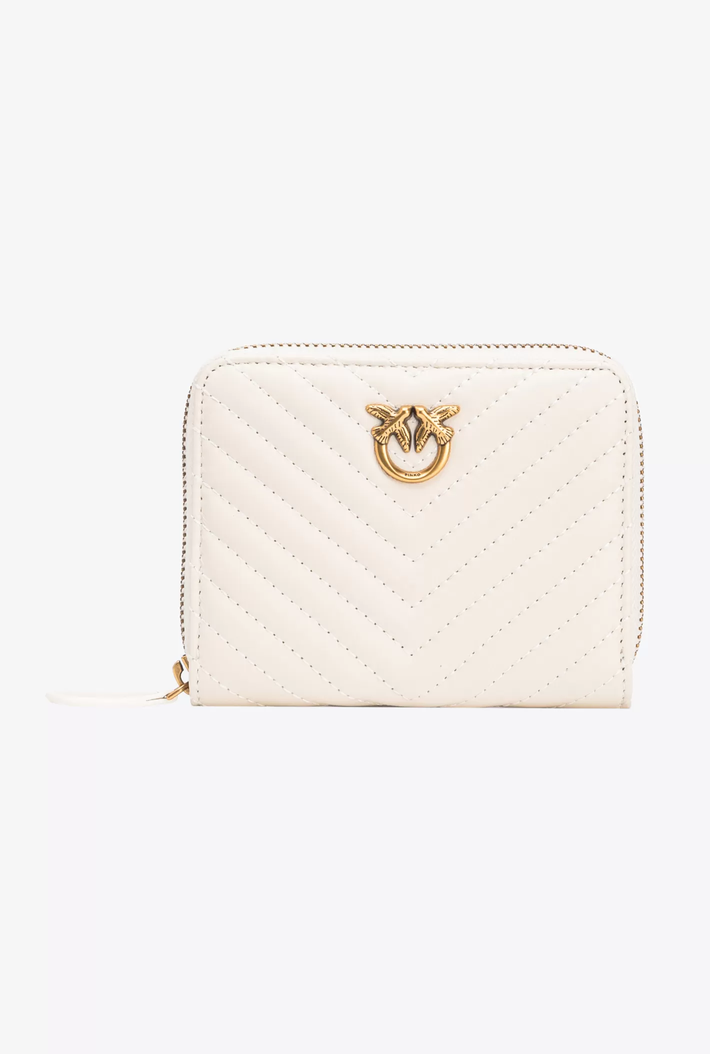 Pinko Portafoglio quadrato zip-around nappa chevron BIANCO+BANCO-ANTIQUE GOLD Clearance