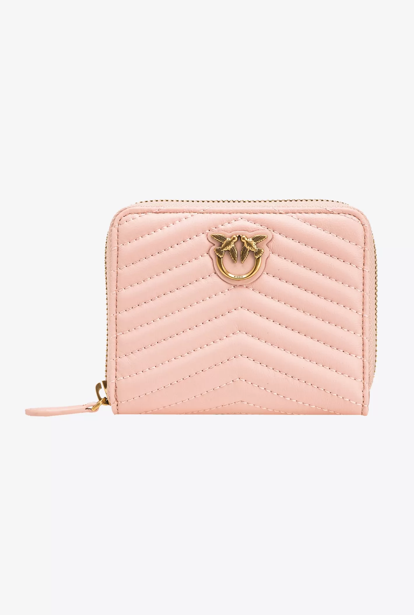 Pinko Portafoglio quadrato zip-around nappa chevron ROSA/POLVERE ROSA-ANTIQUE GOLD Best