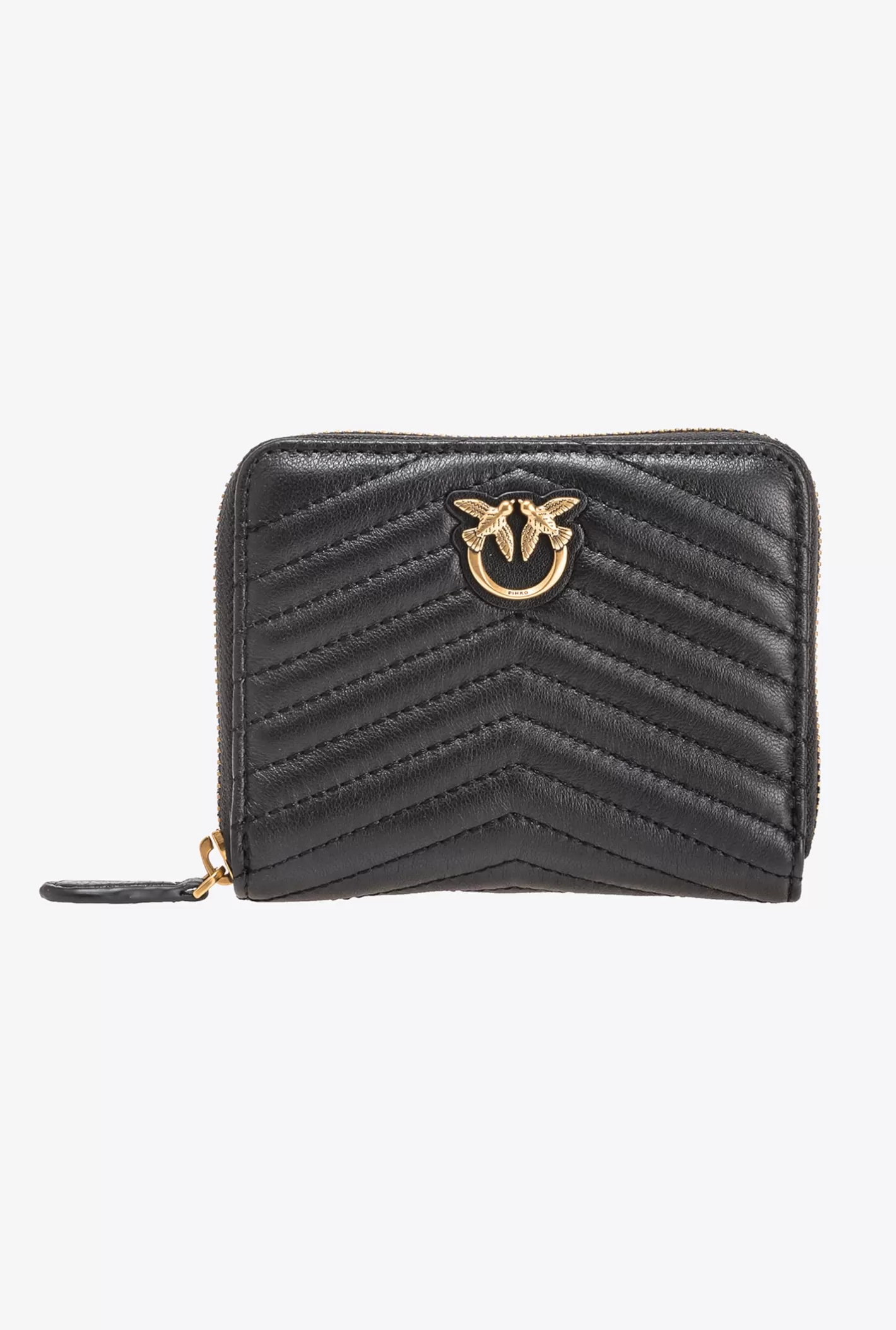 Pinko Portafoglio quadrato zip-around nappa chevron NERO-ANTIQUE GOLD Store