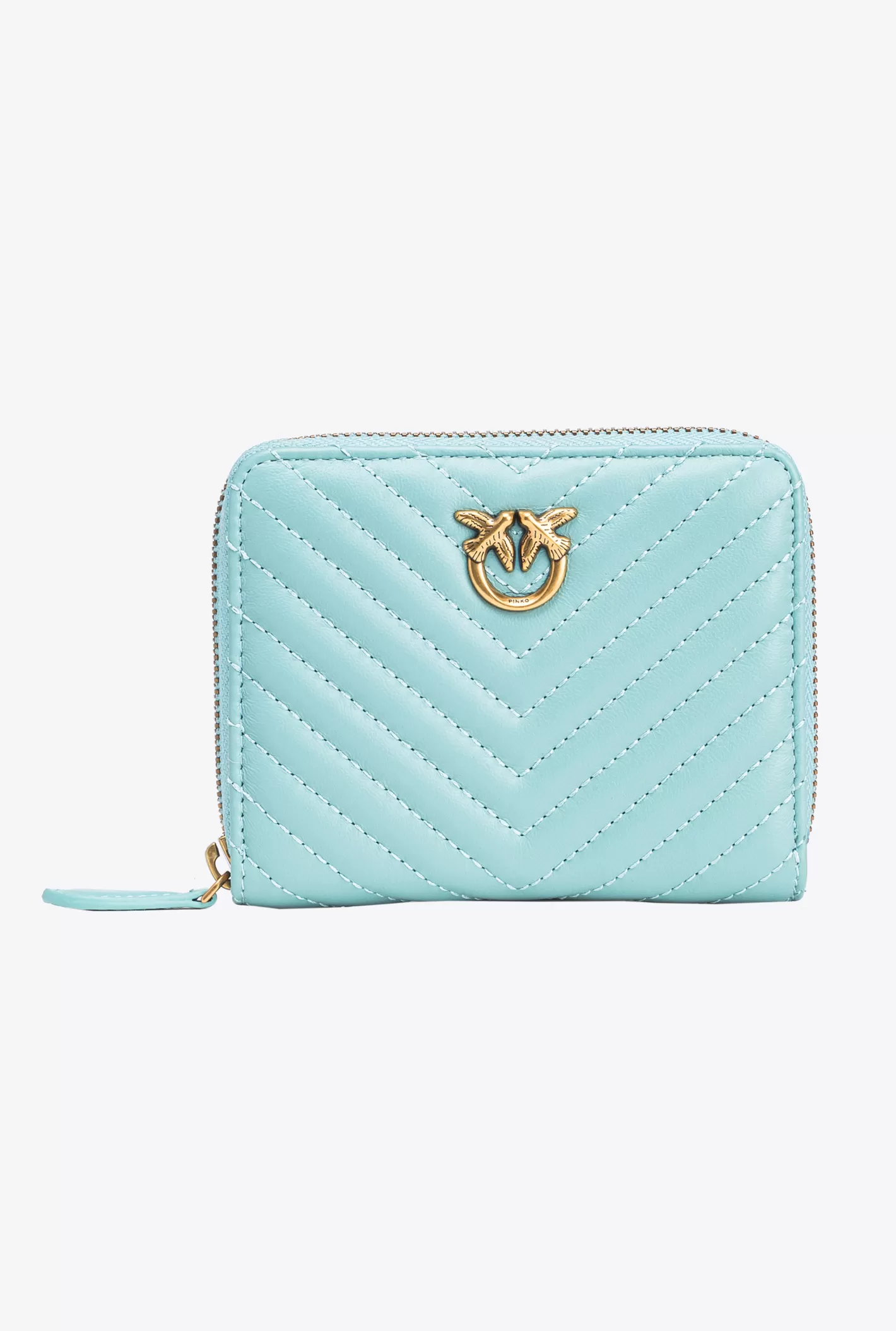 Pinko Portafoglio quadrato zip-around nappa chevron AZZURRO MARE-ANTIQUE GOLD Discount