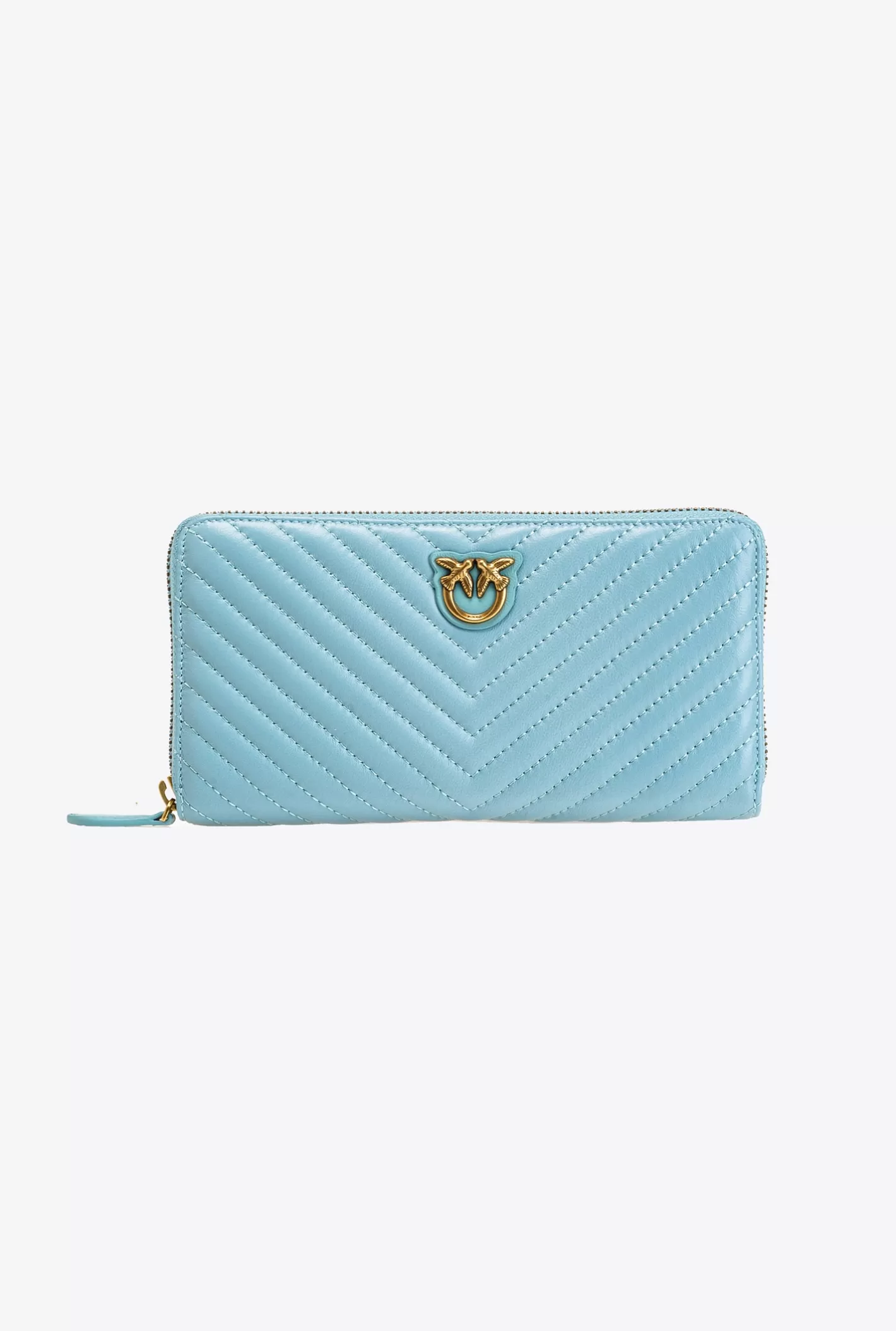 Pinko Portafoglio zip-around in nappa chevron AZZURRO MARE-ANTIQUE GOLD Outlet