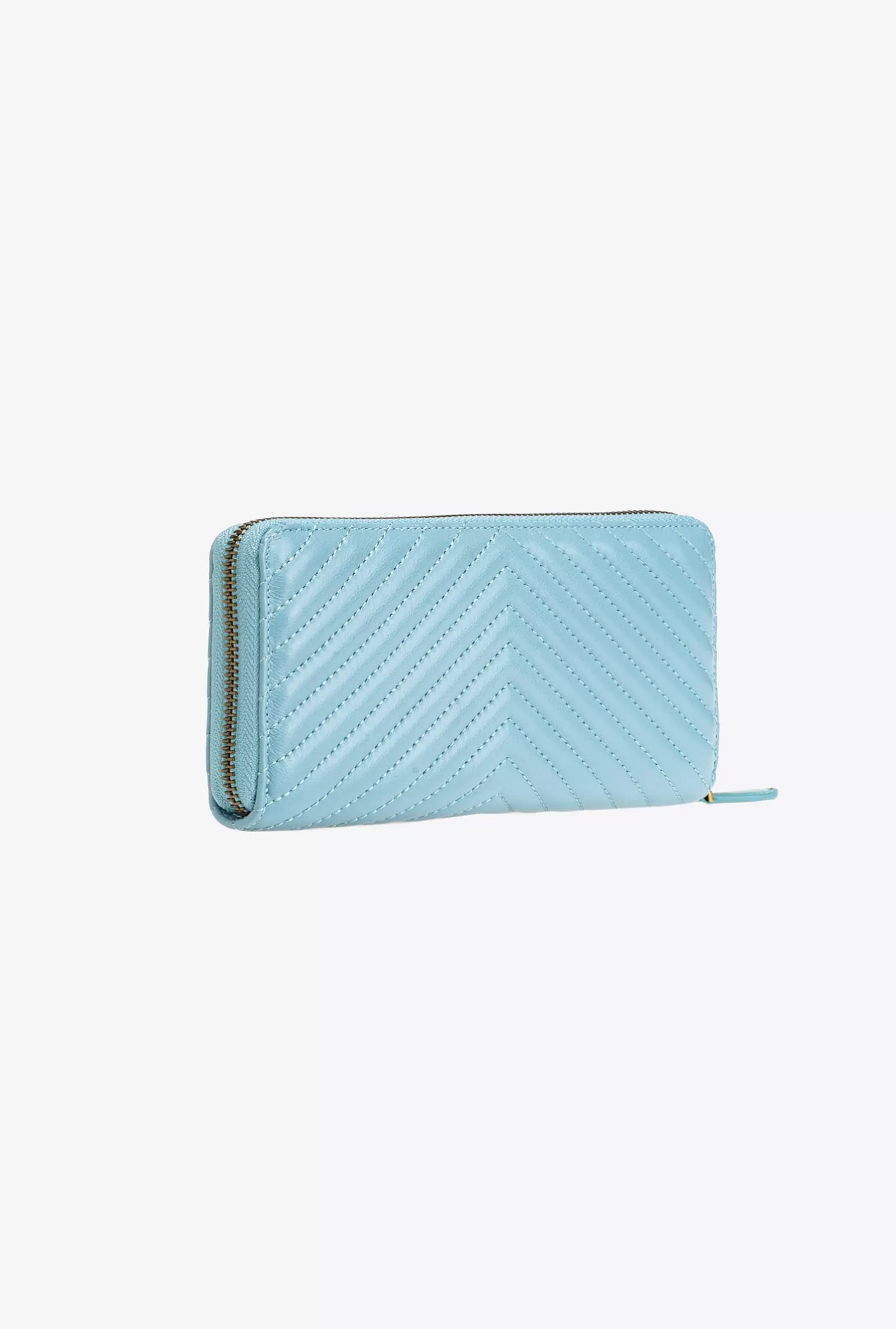 Pinko Portafoglio zip-around in nappa chevron AZZURRO MARE-ANTIQUE GOLD Outlet