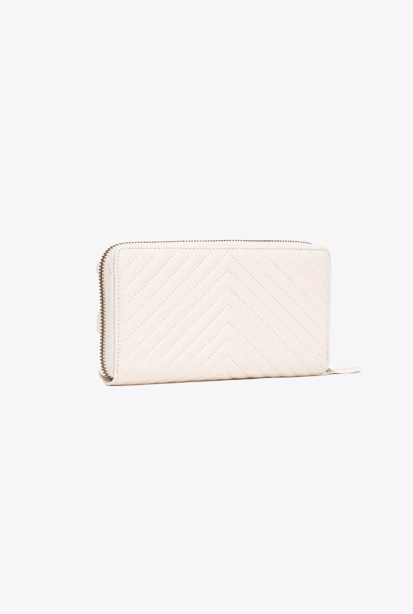 Pinko Portafoglio zip-around in nappa chevron BIANCO+BANCO-ANTIQUE GOLD New