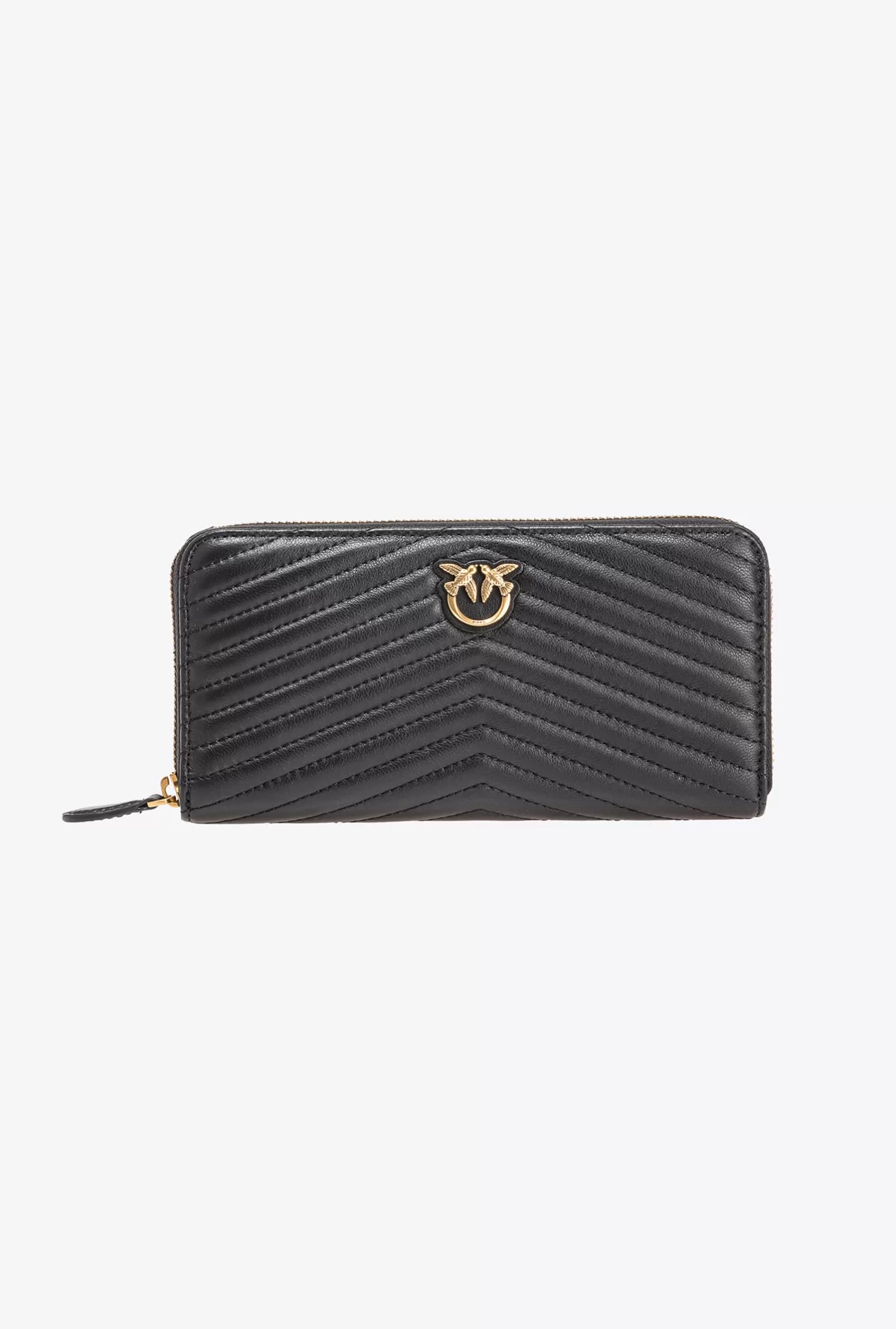 Pinko Portafoglio zip-around in nappa chevron NERO-ANTIQUE GOLD Clearance