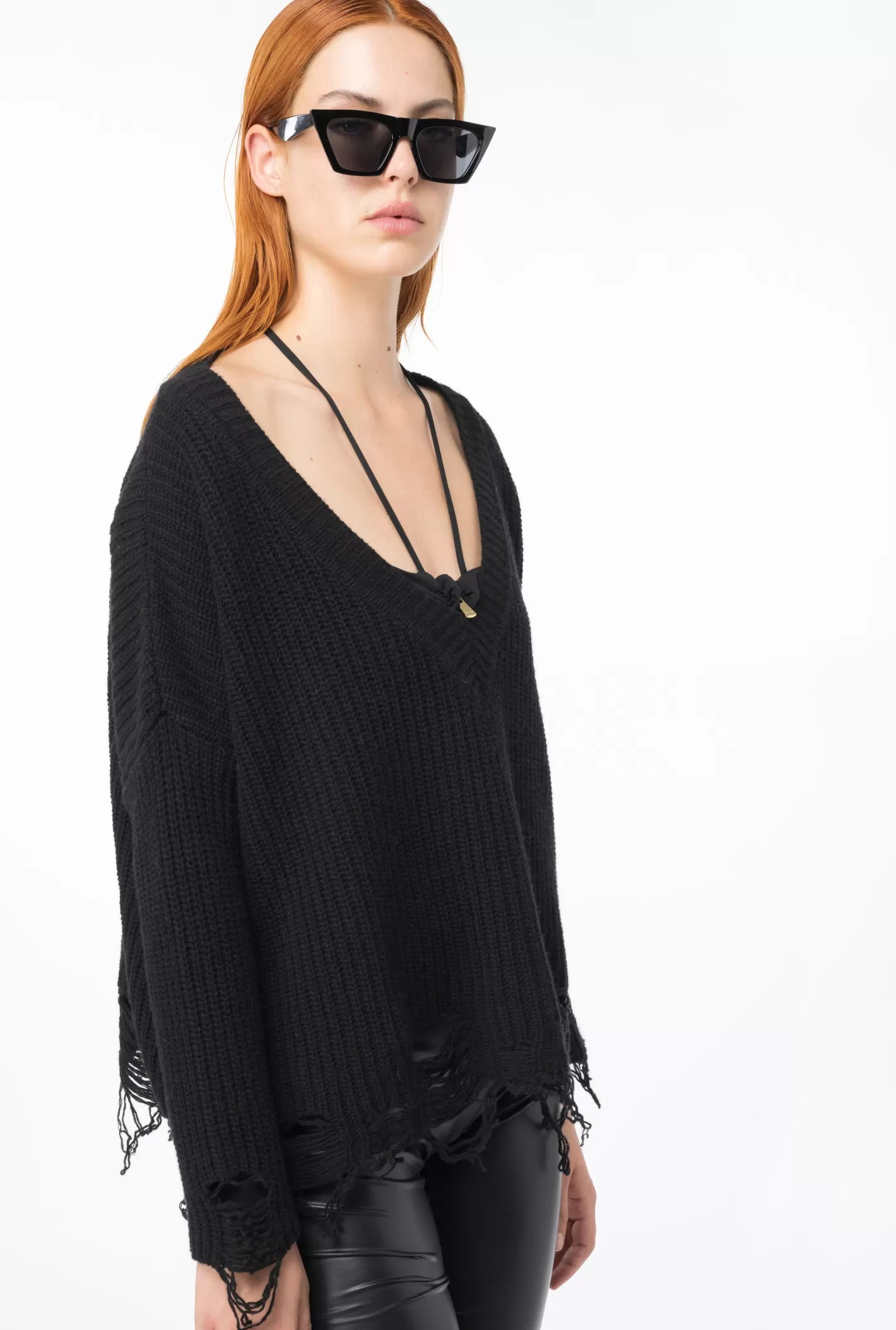 Pinko Pullover a coste con strappi NERO LIMOUSINE Online