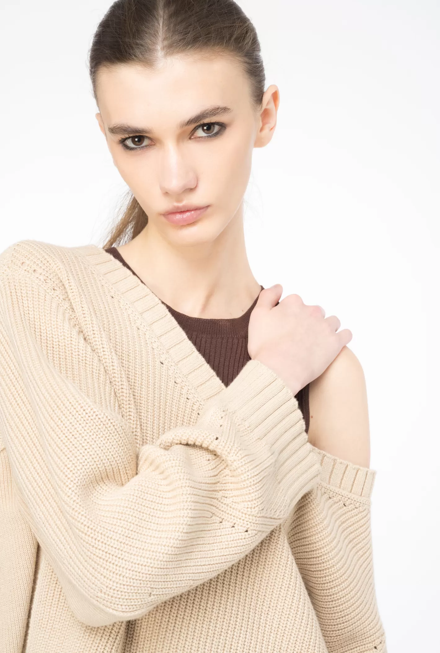 Pinko Pullover a coste in cotone e cachemire BEIGE-PELLE DAINO Cheap