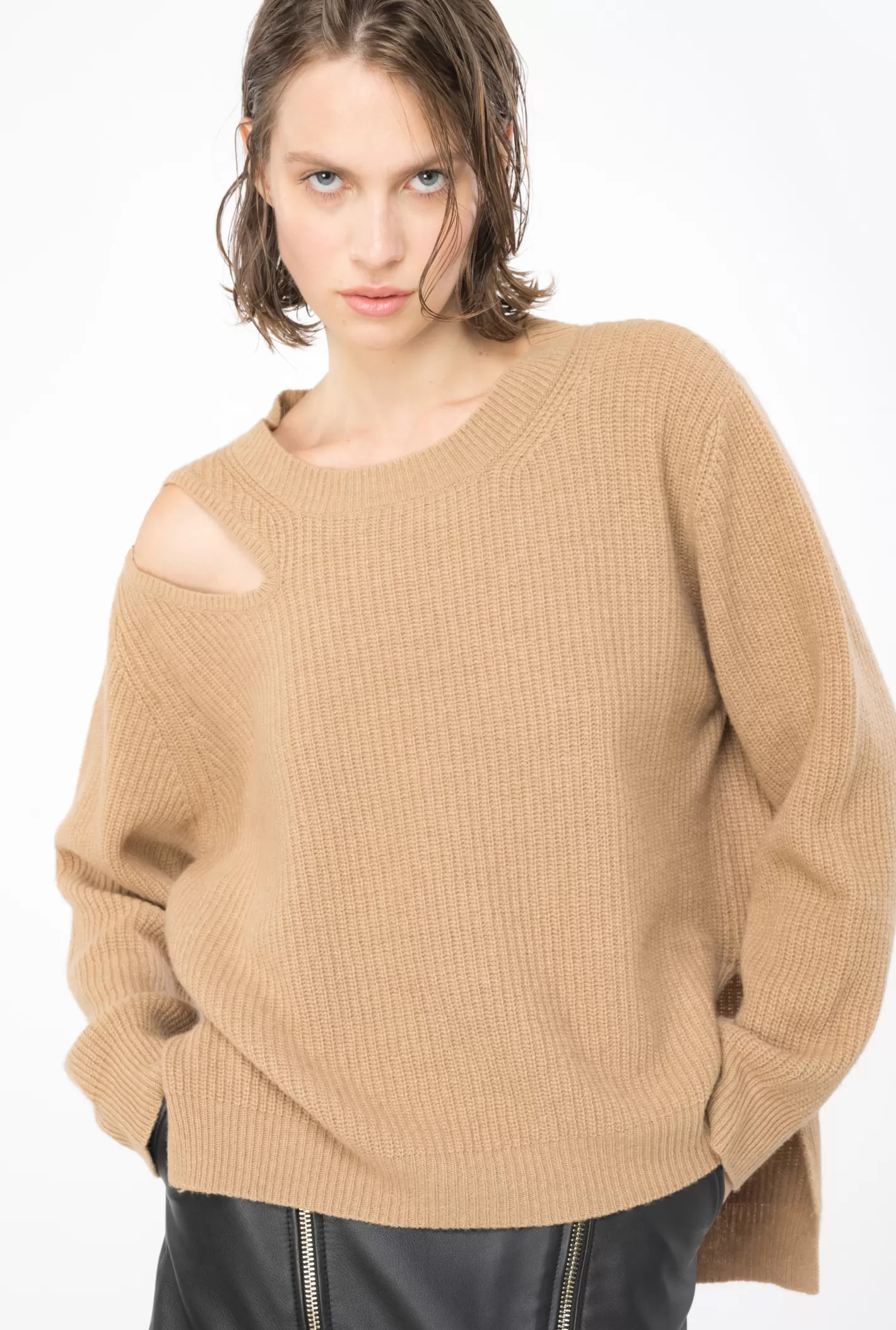 Pinko Pullover costa inglese misto cachemire BEIGE TANNINO Store