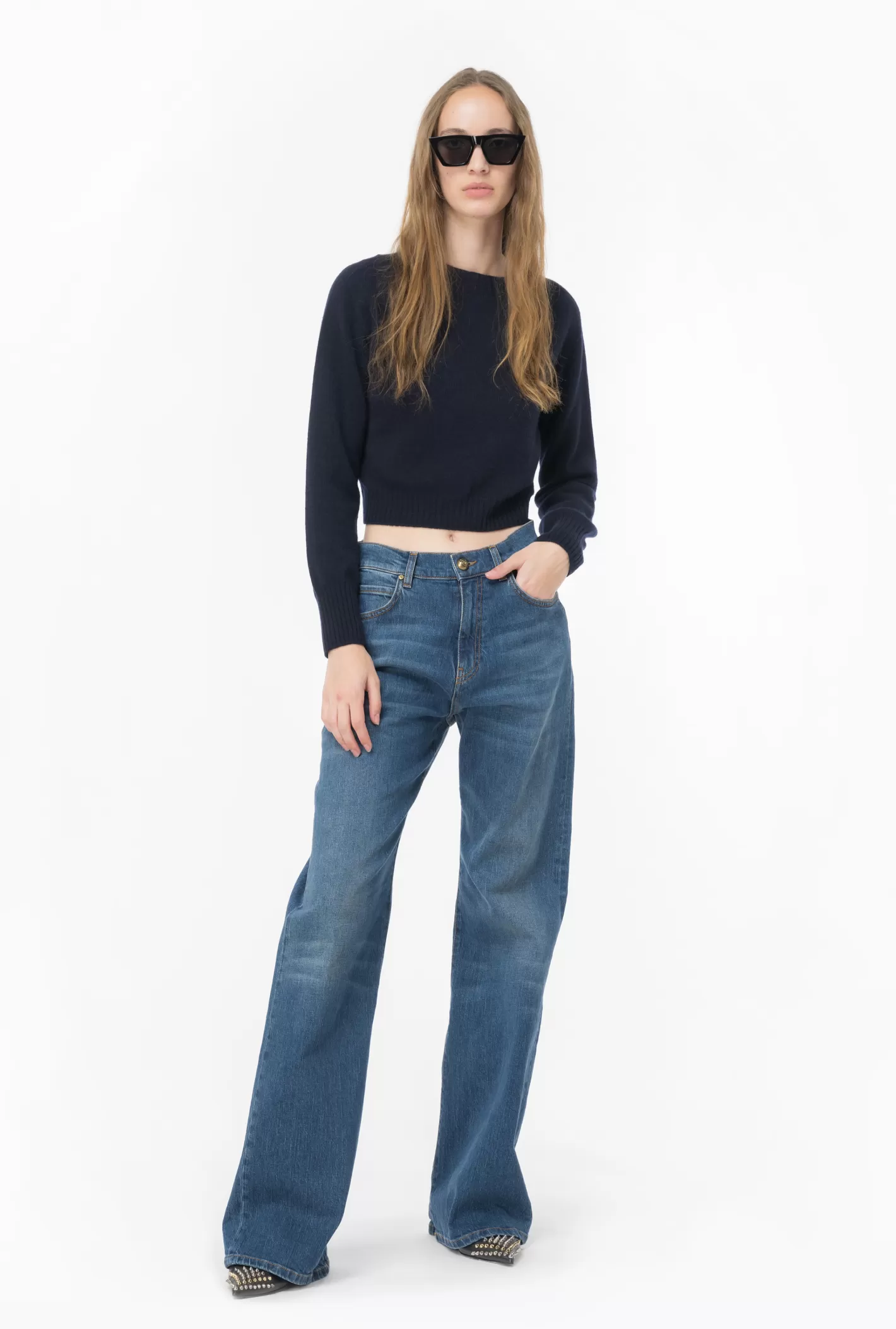 Pinko Pullover cropped misto cachemire BLU MARINO CUPO Clearance