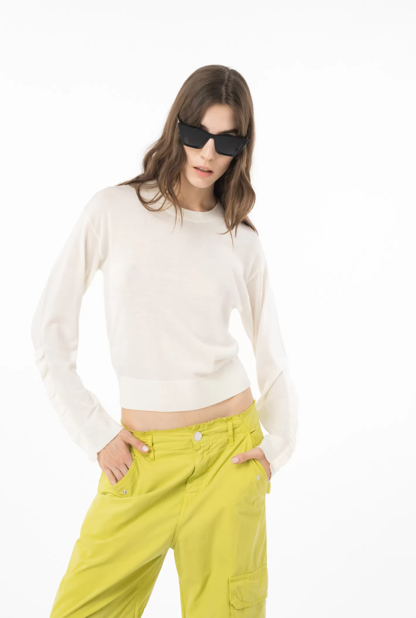 Pinko Pullover in lana con rouches BIANCO LATTE Cheap