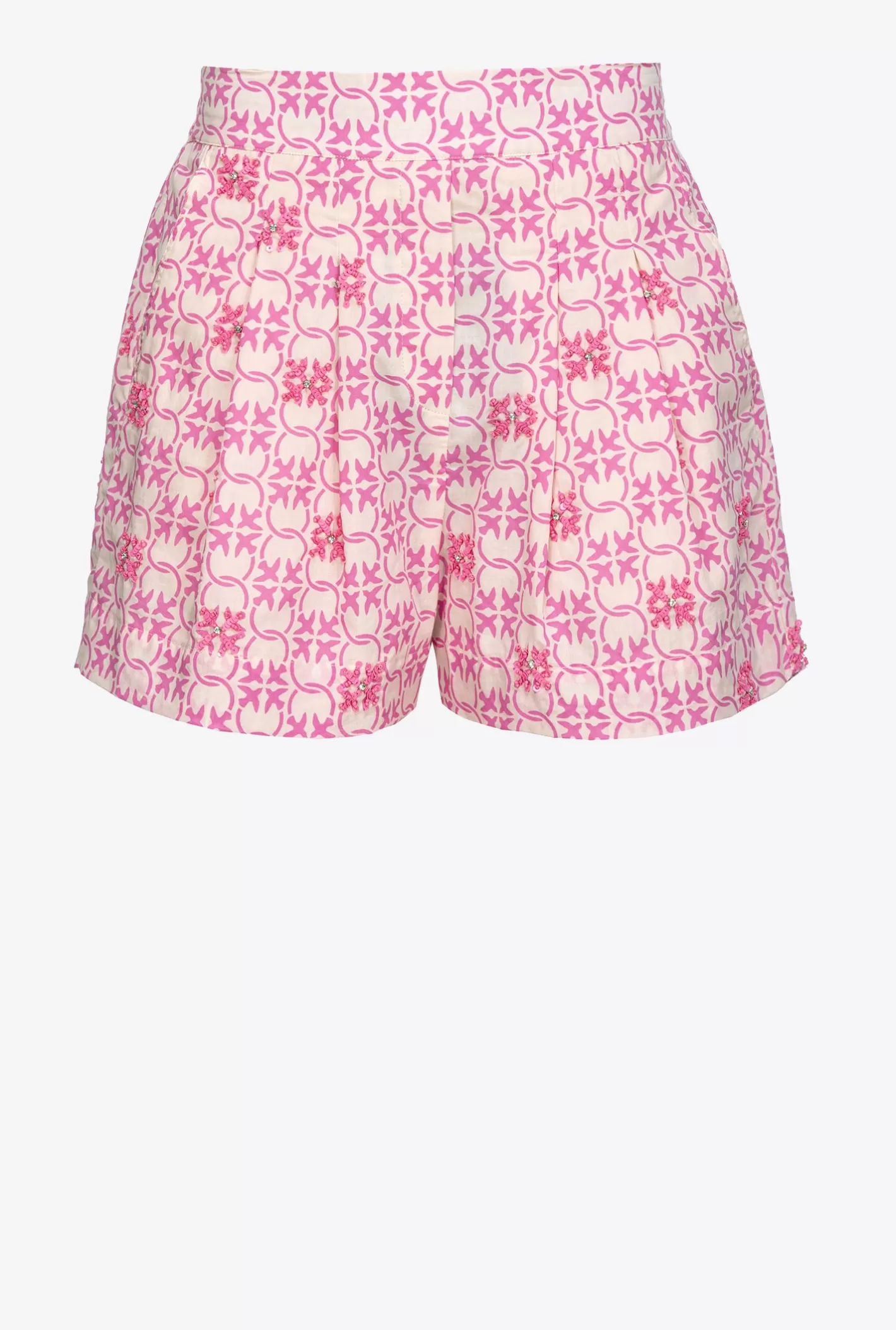 Pinko Shorts in mussola Monogram ricamata BURRO/ROSA Shop