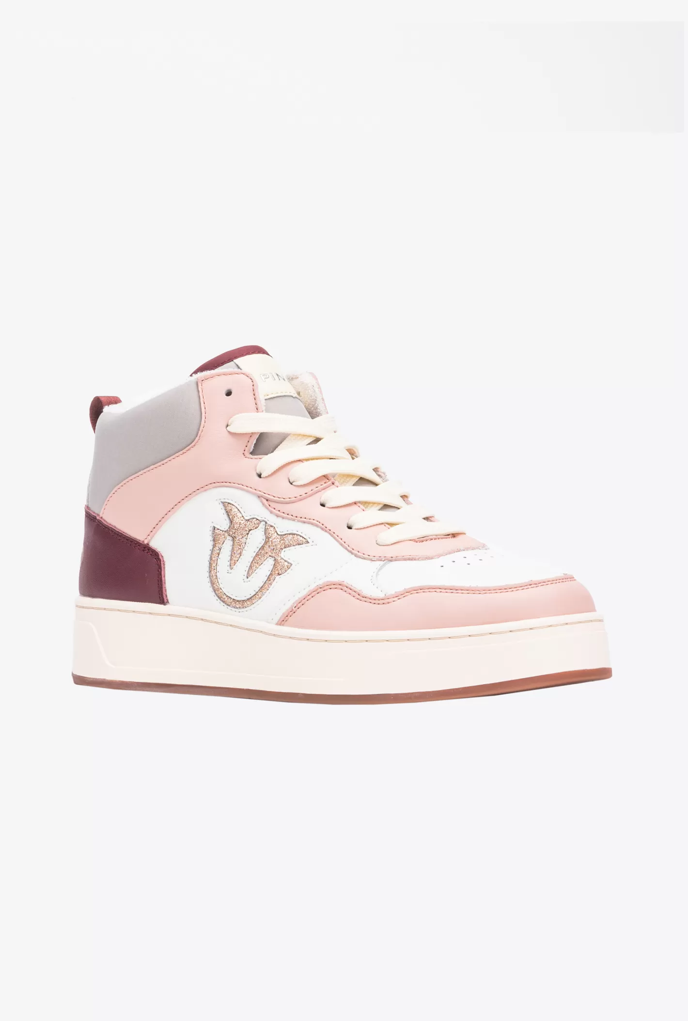 Pinko Sneakers logo Love Birds glitter OFF WHITE/ROSA/GRIGIO Shop