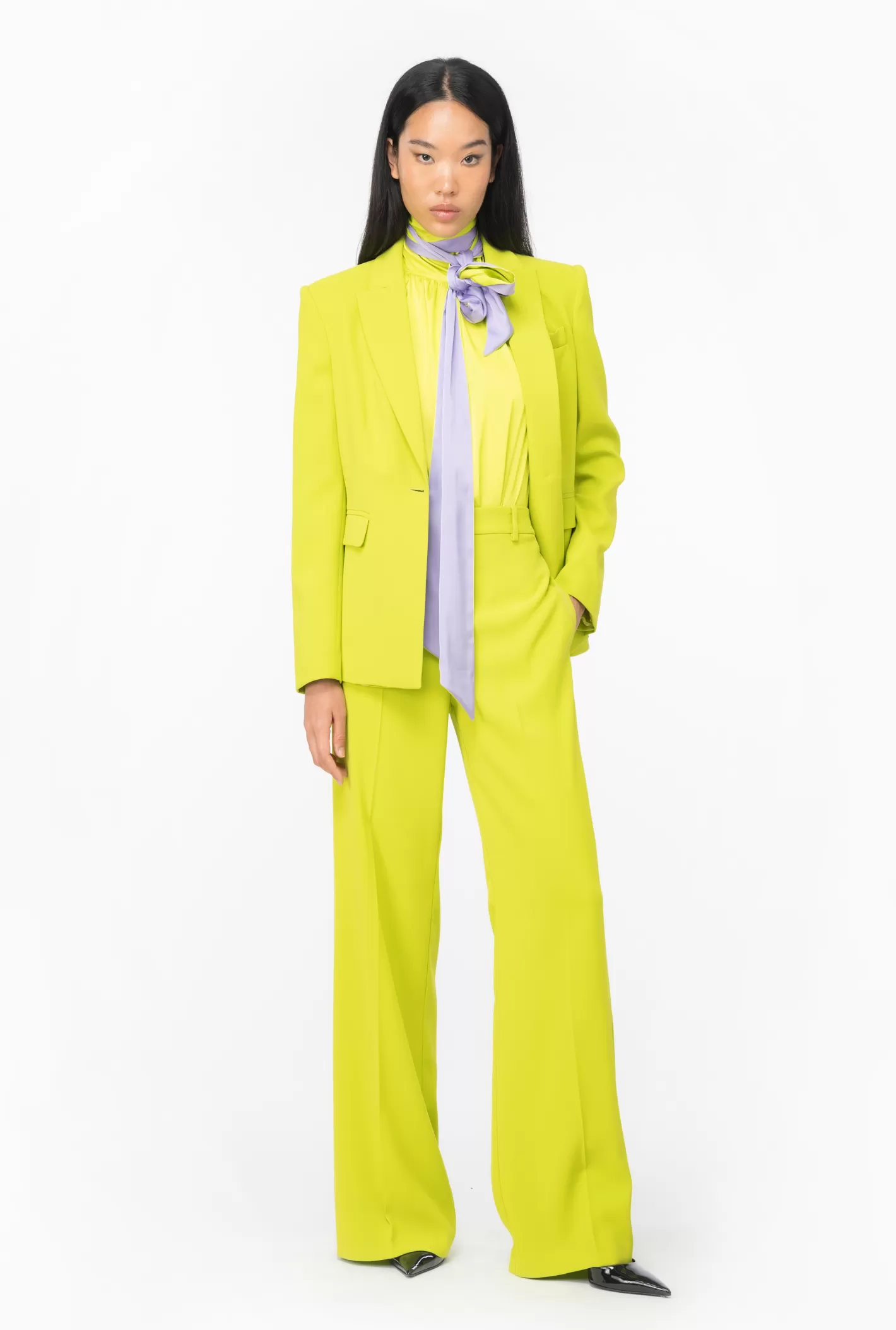 Pinko Top all'americana in satin leggero LIME/LILLA Store