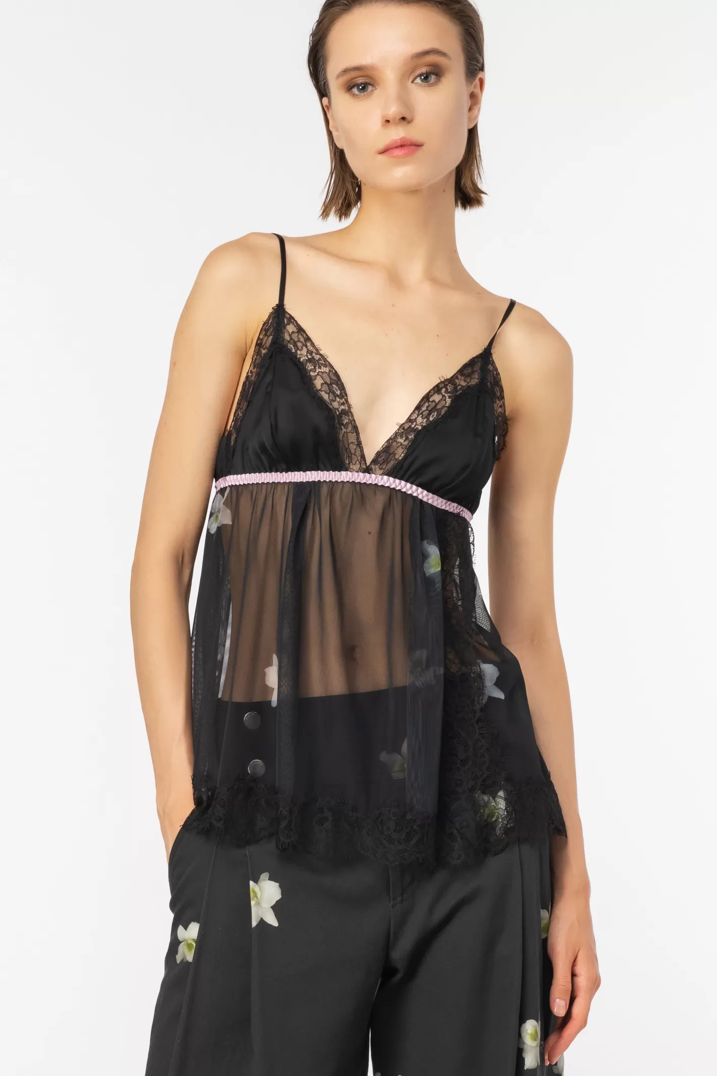 Pinko Top babydoll in tulle Reimagine by Patrick McDowell NERO/ROSA Online