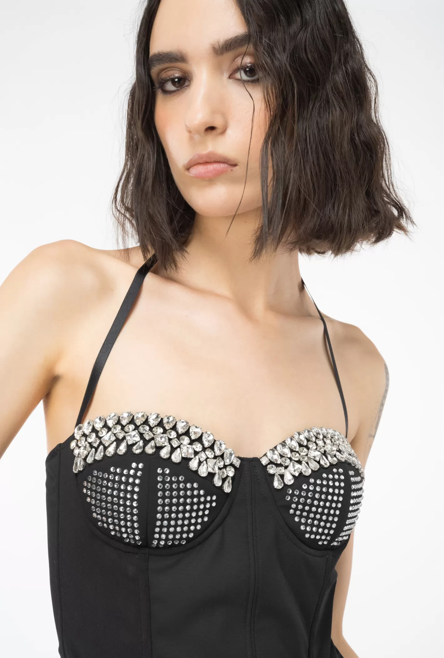 Pinko Top bustier con strass Reimagine by Patrick McDowell NERO LIMOUSINE Best