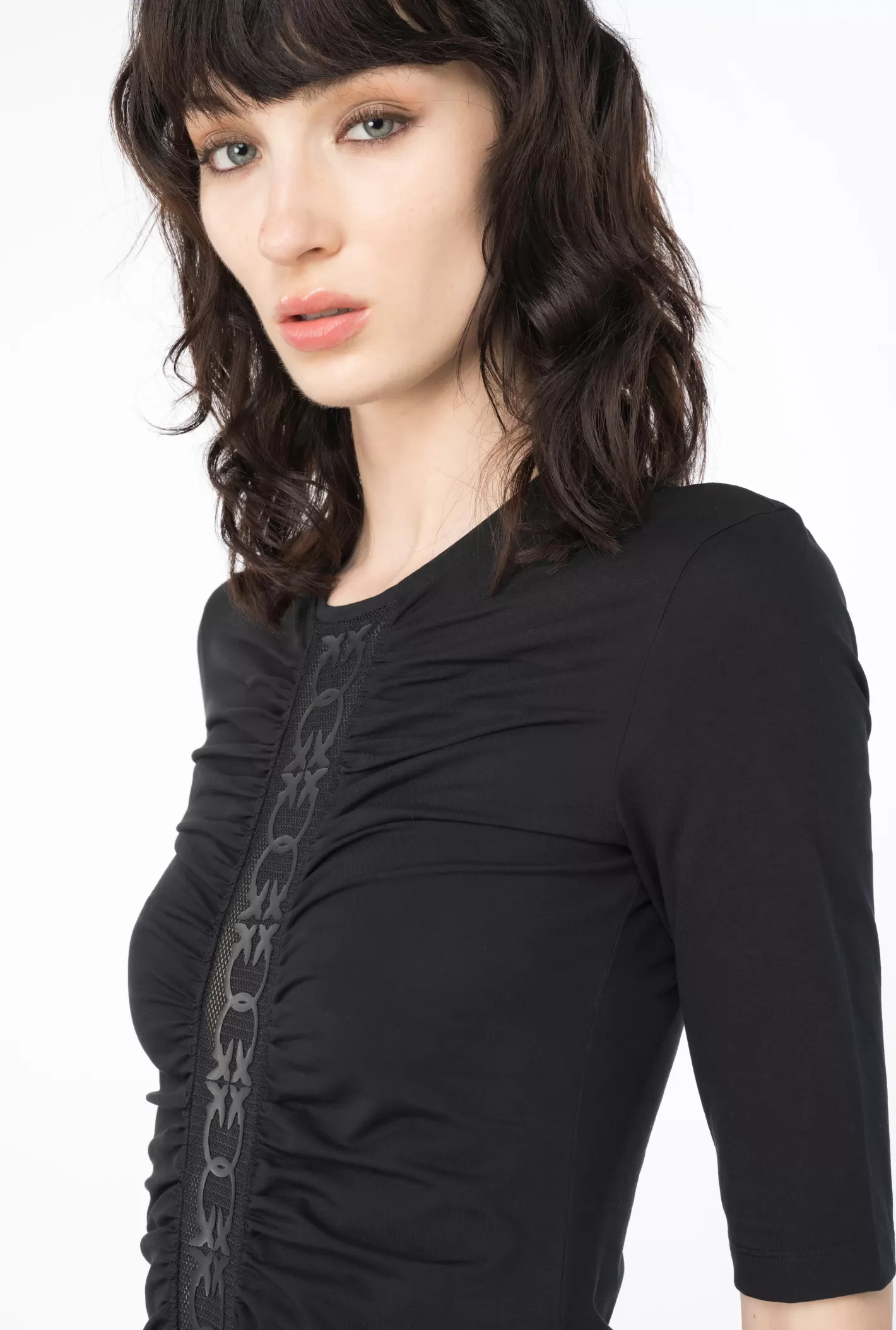 Pinko Top con intarsio Love Birds NERO LIMOUSINE New