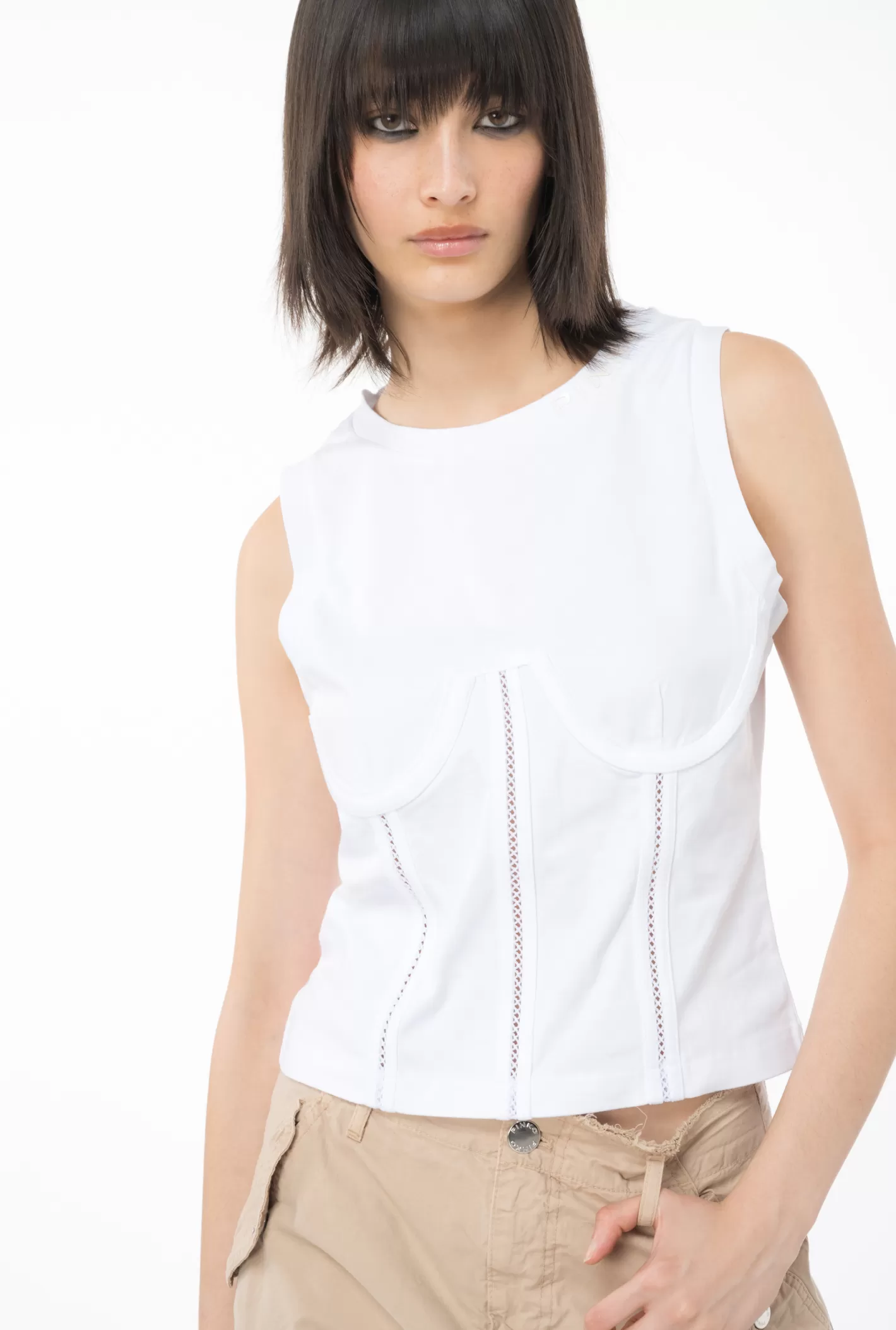 Pinko Top jersey effetto bustier BIANCO BRILL. Best Sale