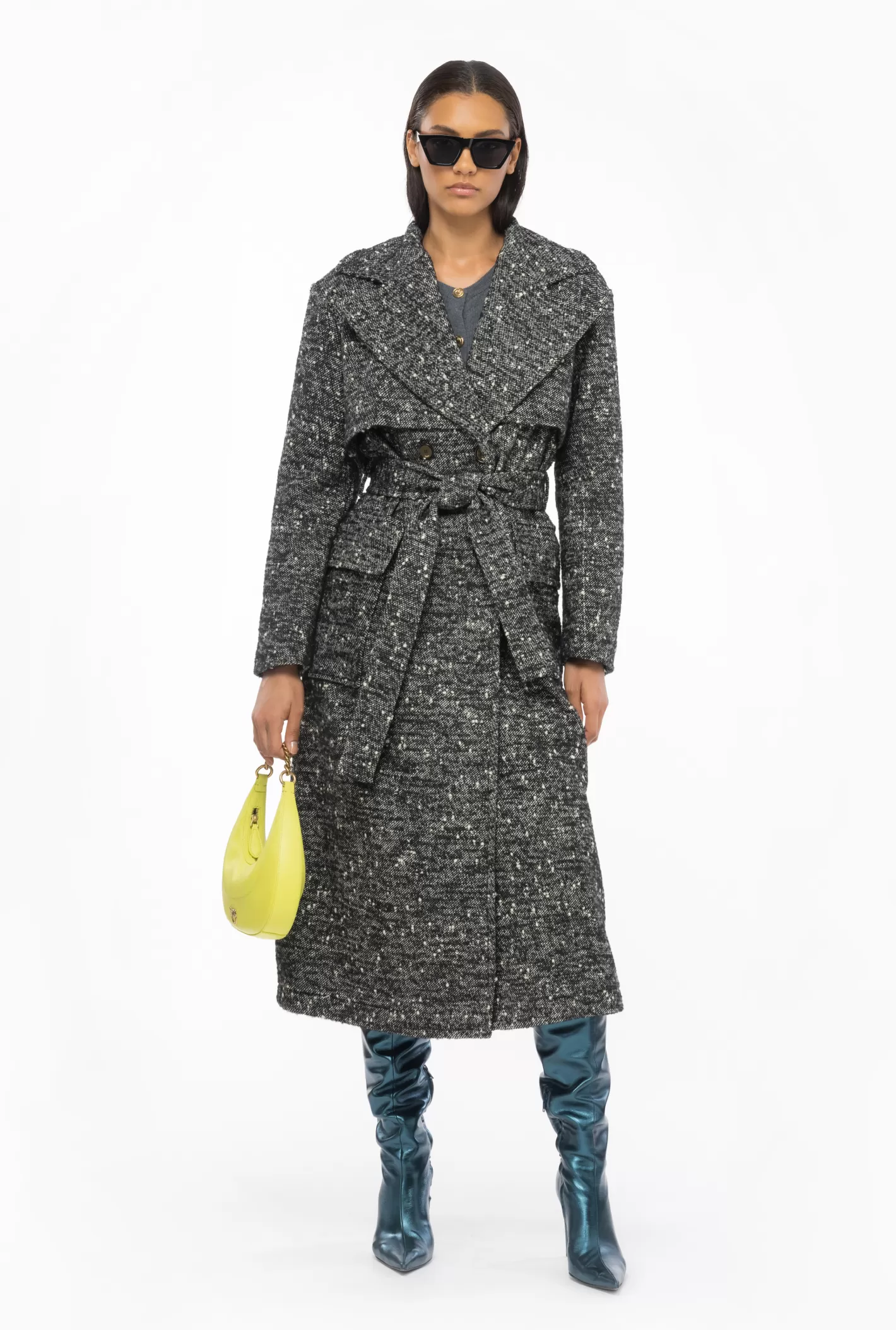 Pinko Trench doppiopetto in tweed NERO/BIANCO Fashion