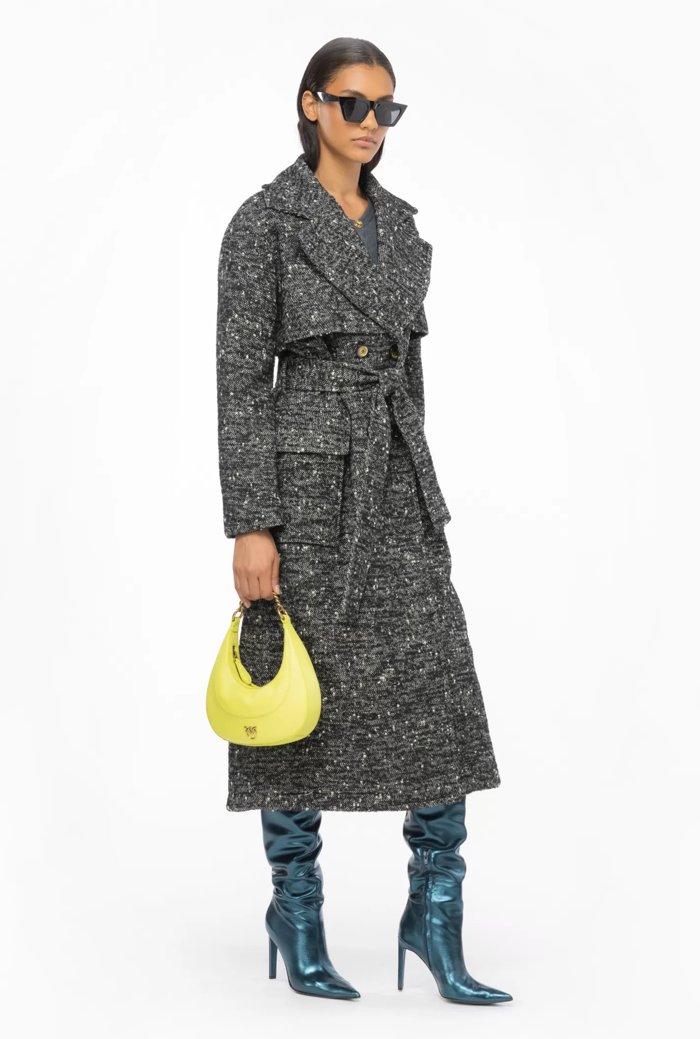 Pinko Trench doppiopetto in tweed NERO/BIANCO Fashion