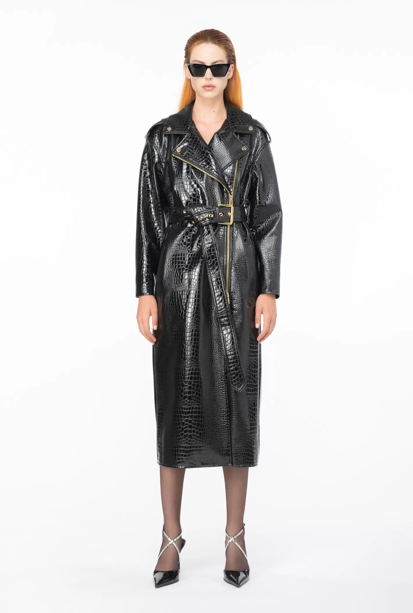 Pinko Trench stampa coccodrillo NERO LIMOUSINE Shop