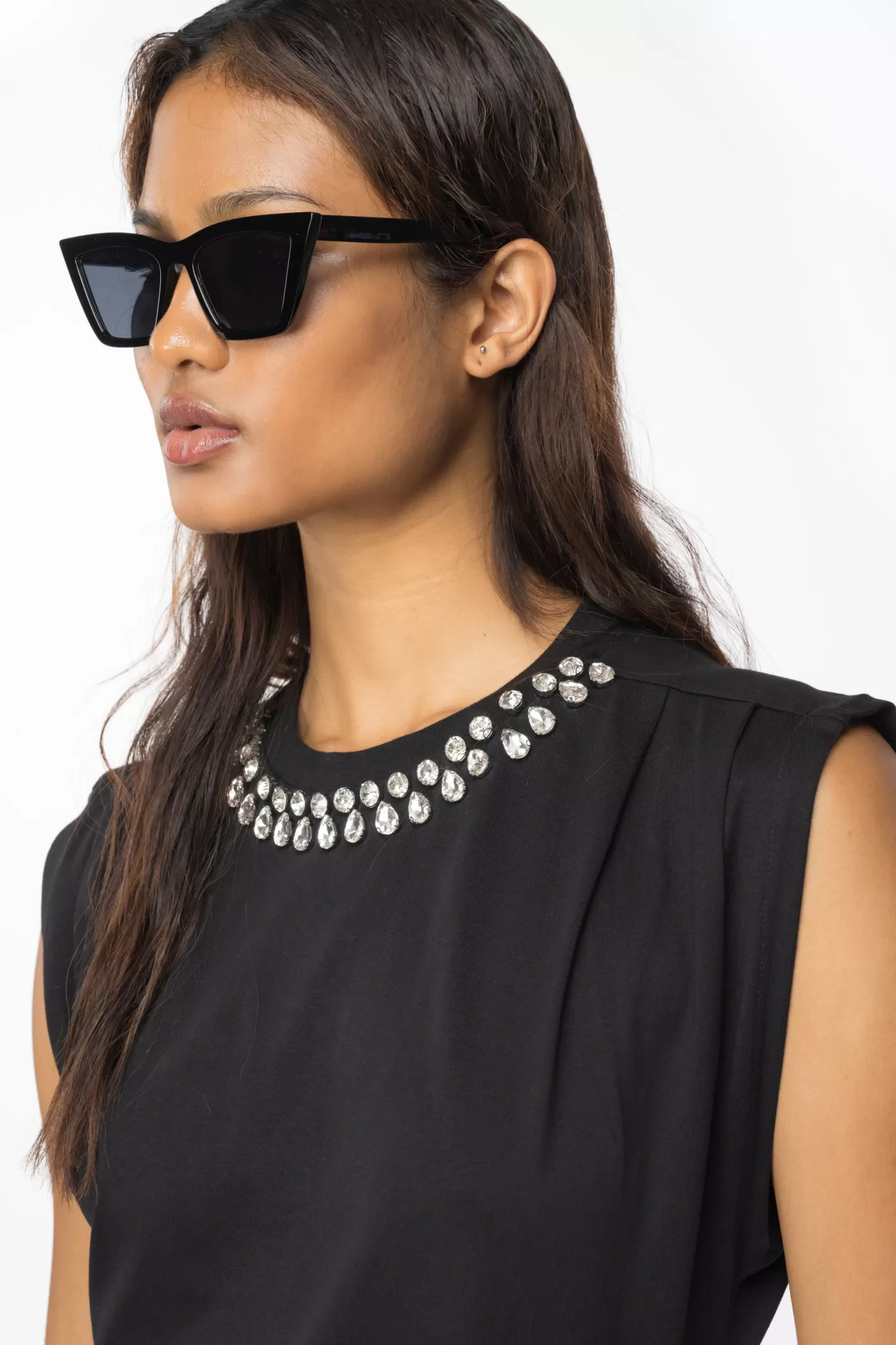 Pinko T-shirt con doppio ricamo shiny NERO LIMOUSINE Store